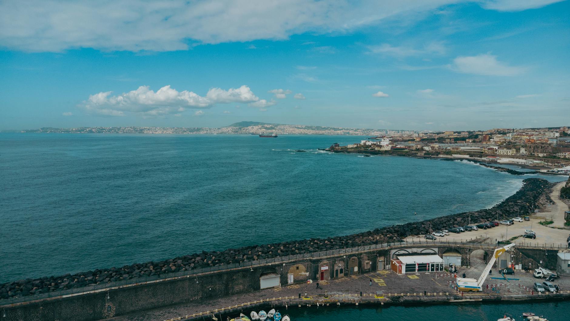 Aerial view of Naples coastline and bay