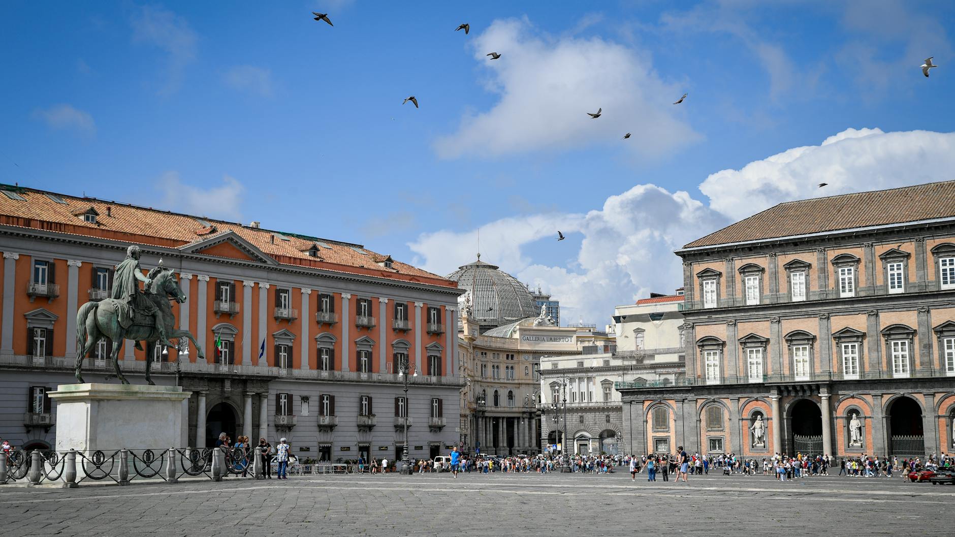 Piazza del Plebiscito with equestrian statue in Naples