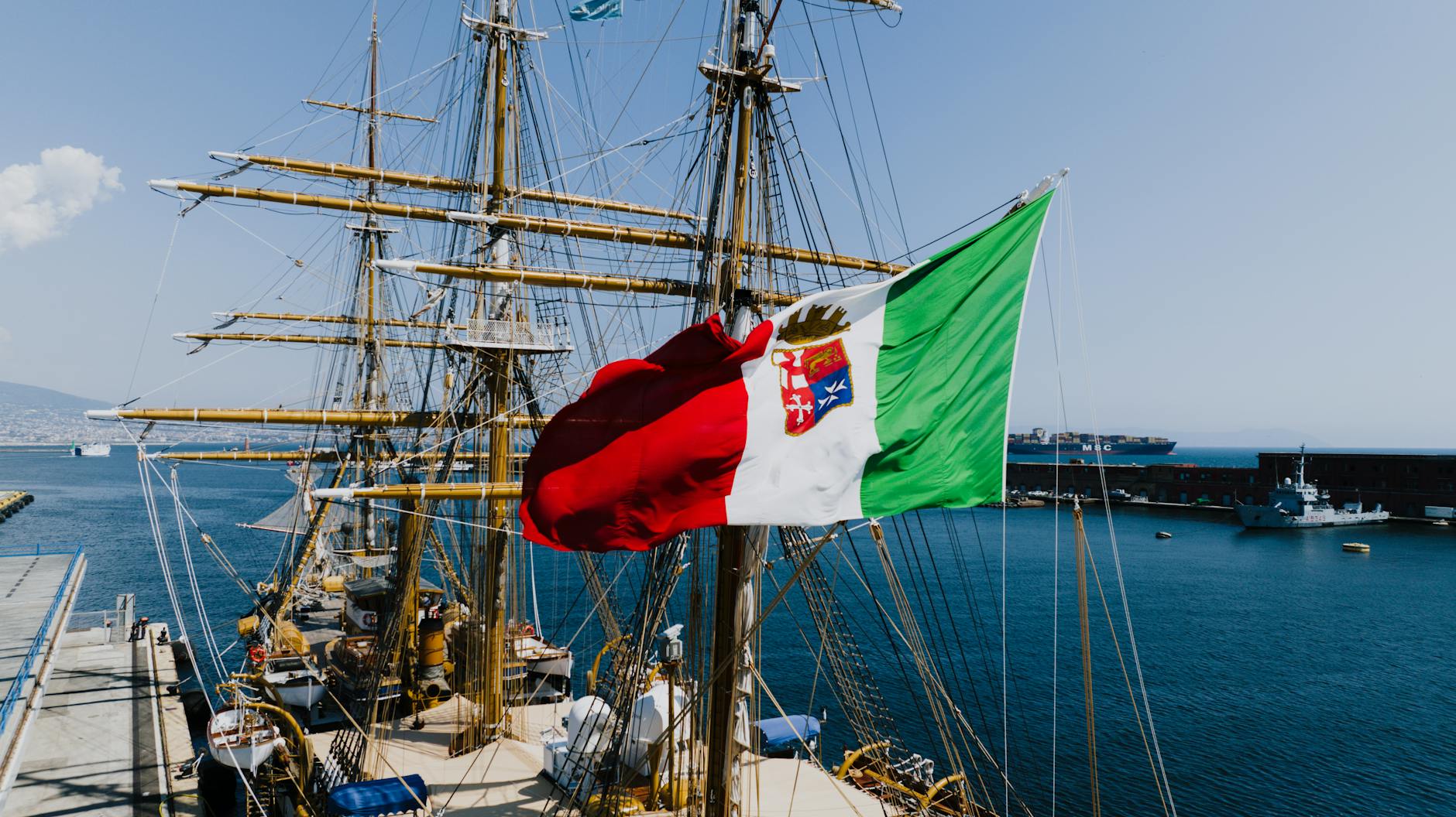 Italian naval ship docked at Naples harbor