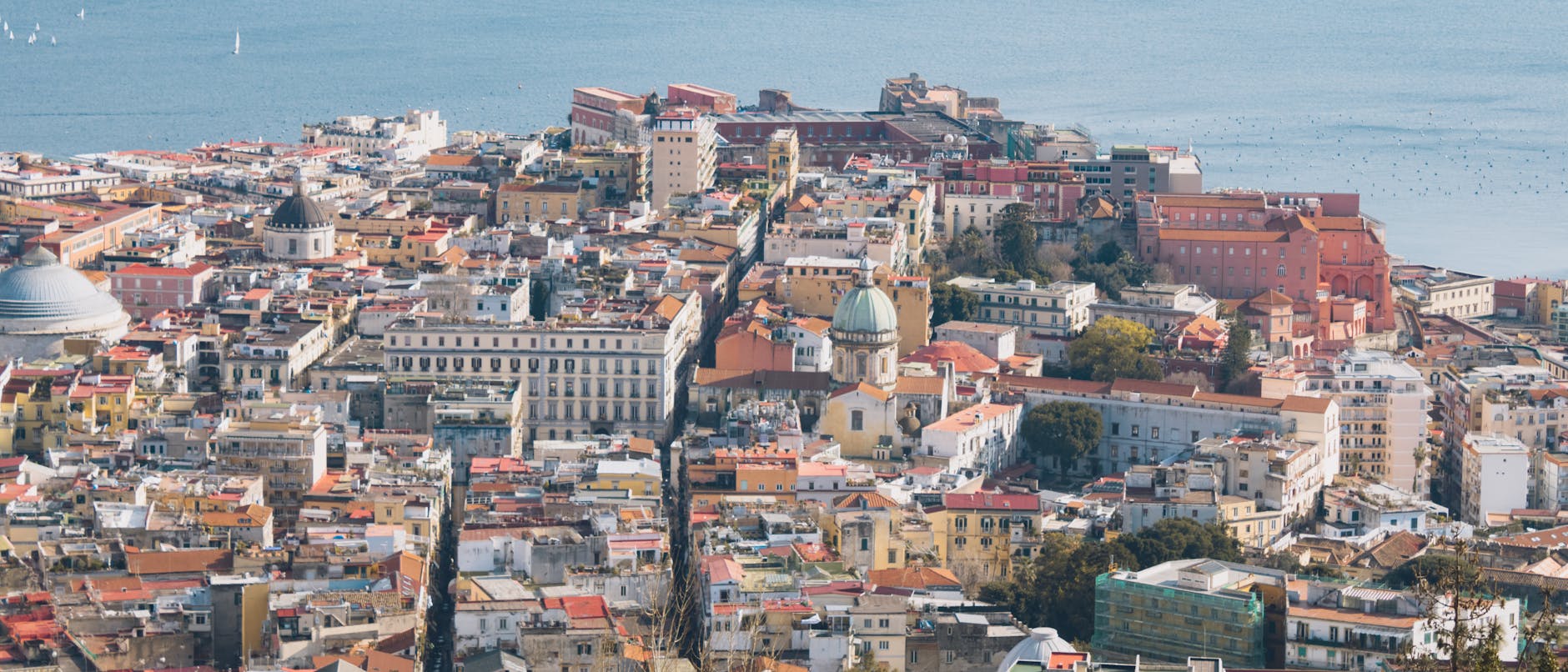 Aerial view of Naples cityscape near the sea