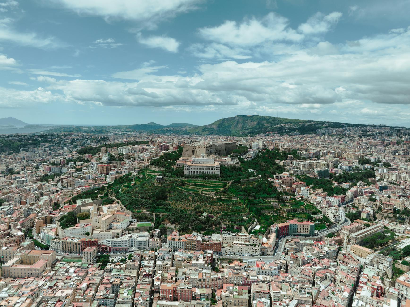 Aerial view of Naples cityscape and historic buildings