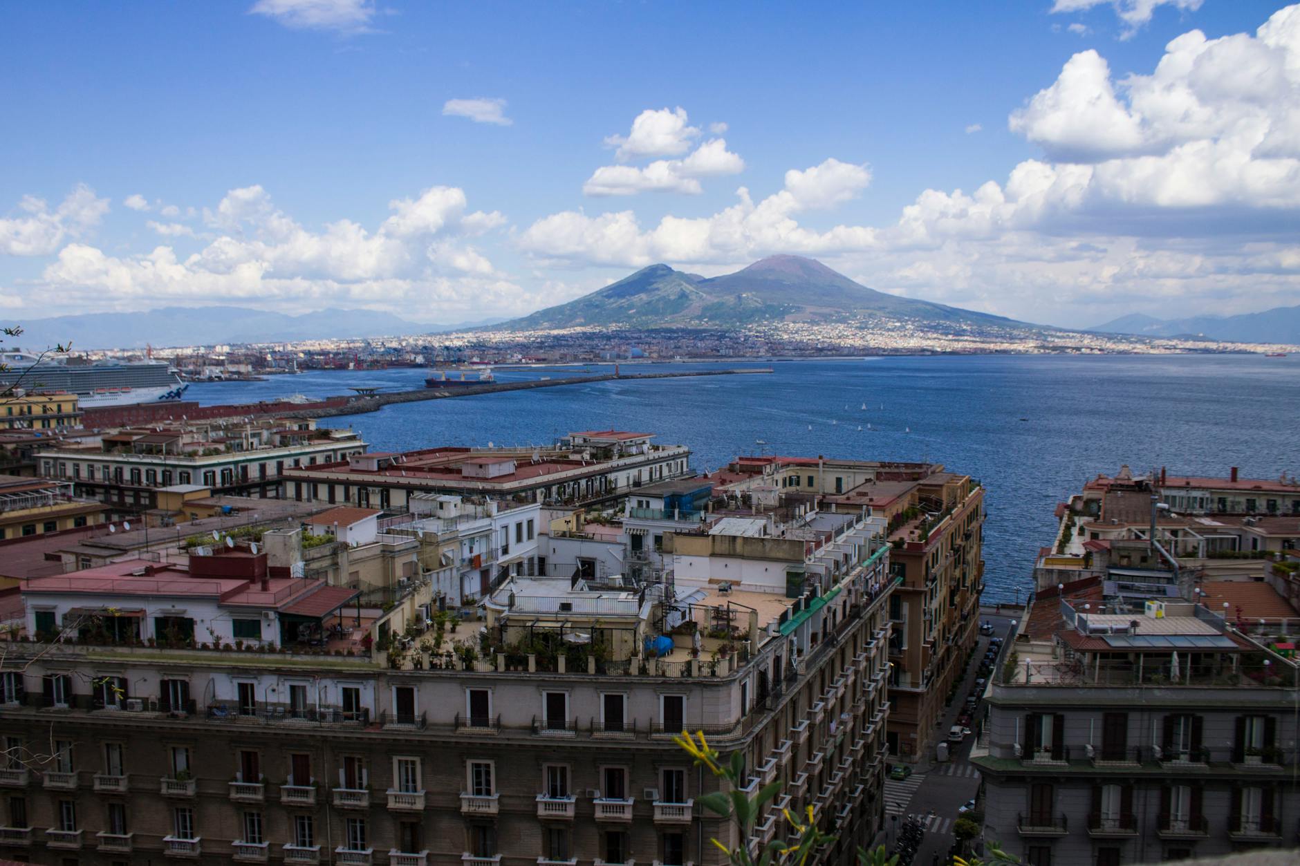 Panoramic view of Naples, Mount Vesuvius, and the Mediterranean Sea