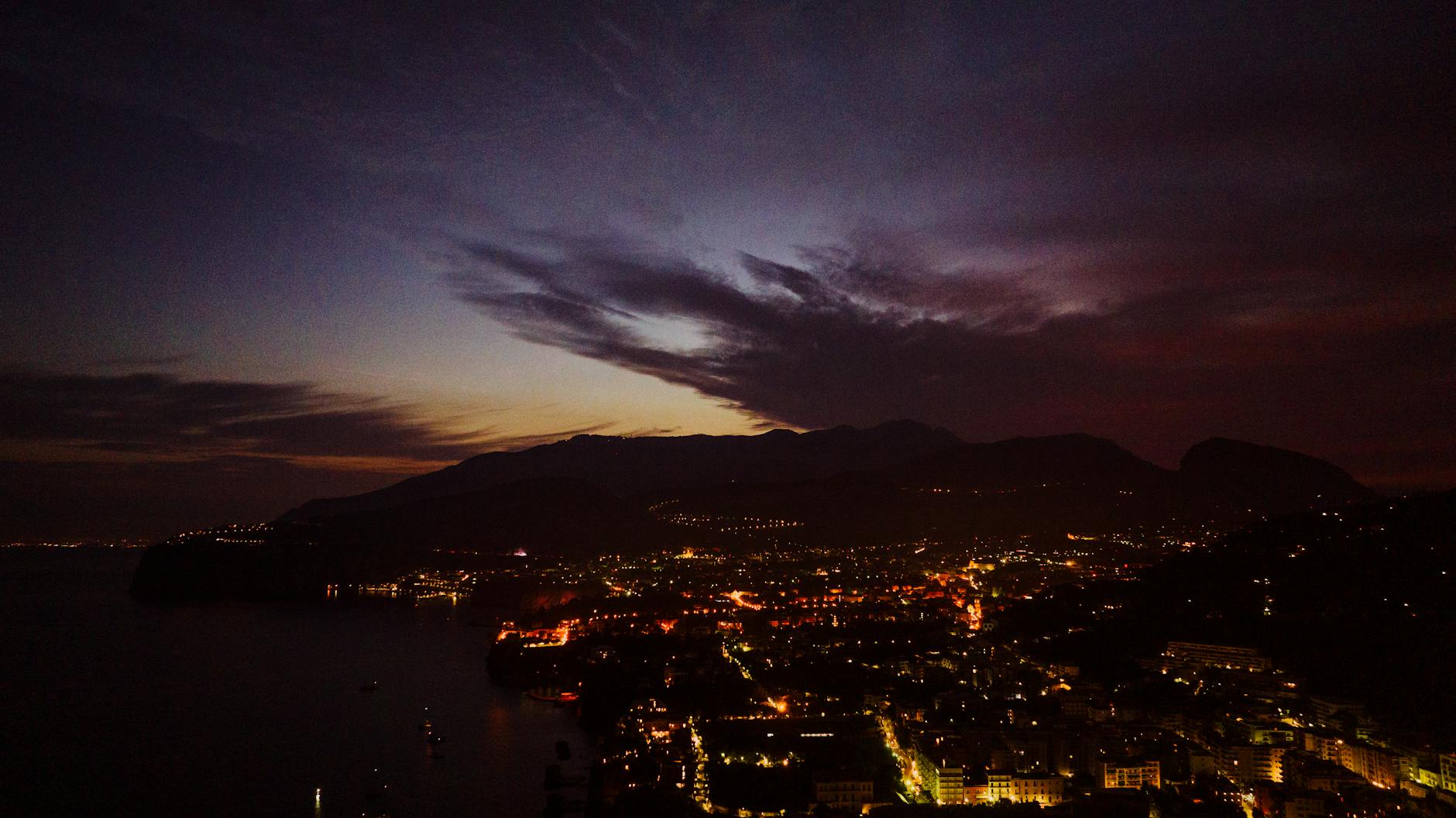 Sorrento cityscape at dusk with evening lights