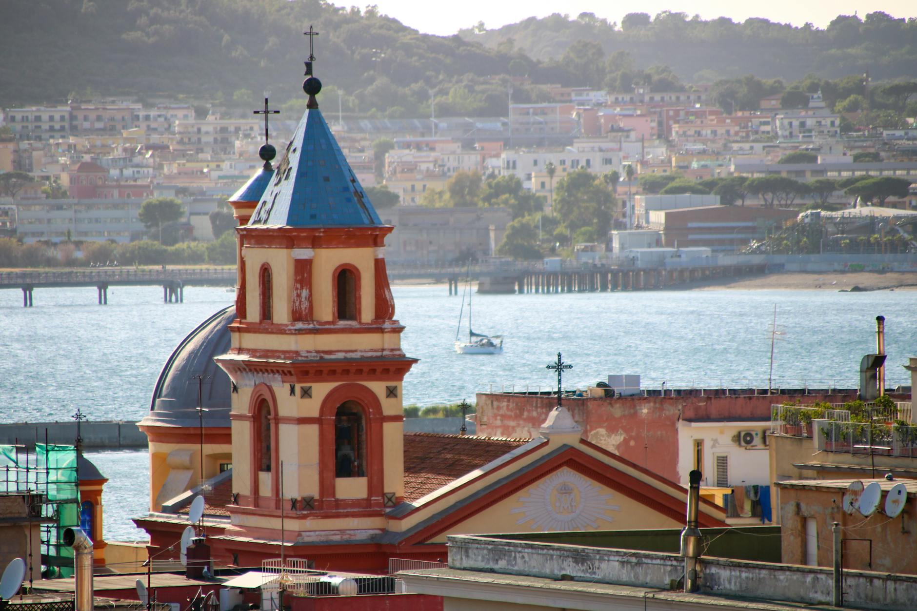 Bell tower overlooking the sea in Pozzuoli