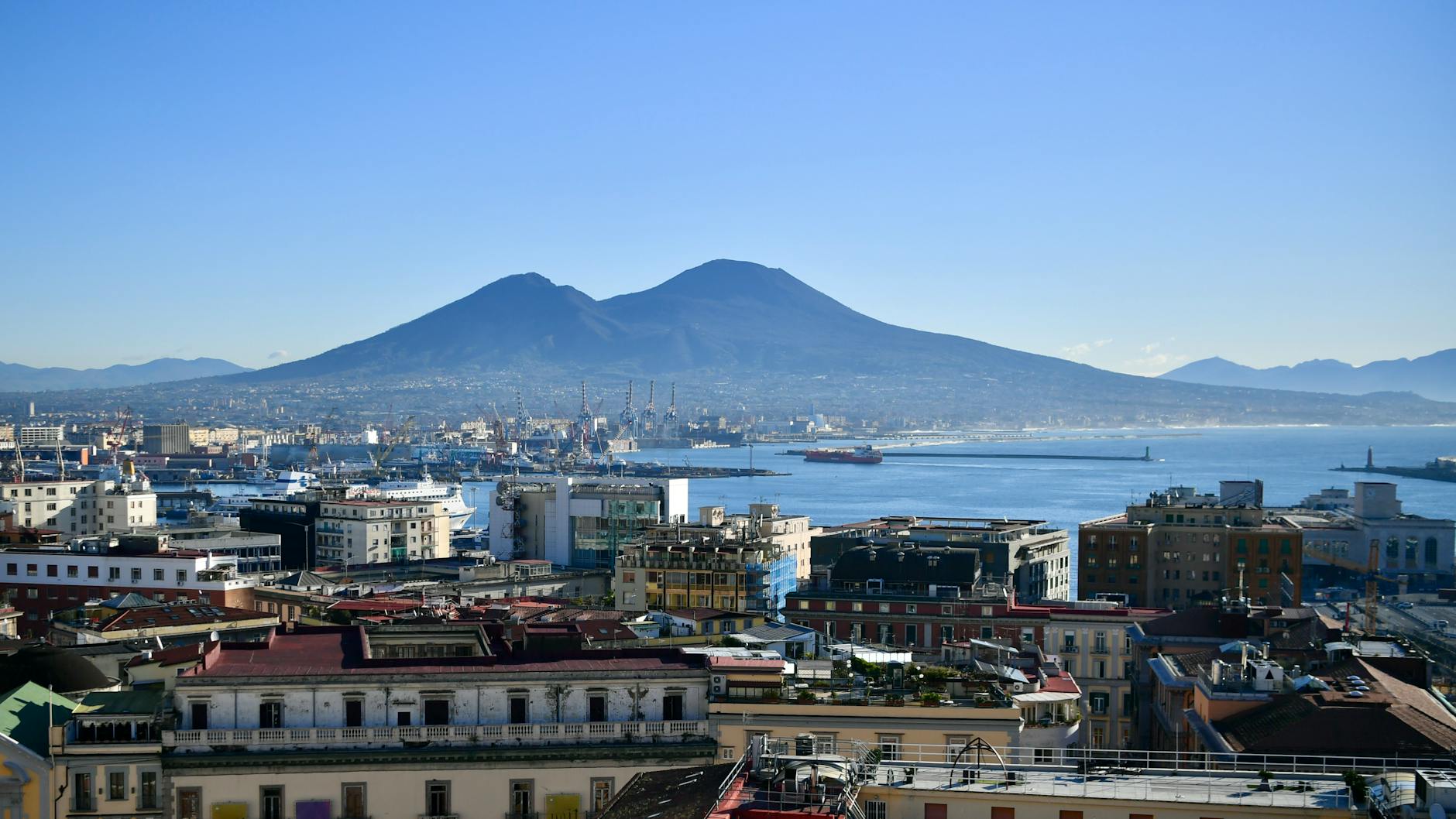 Aerial view of Naples and Mount Vesuvius