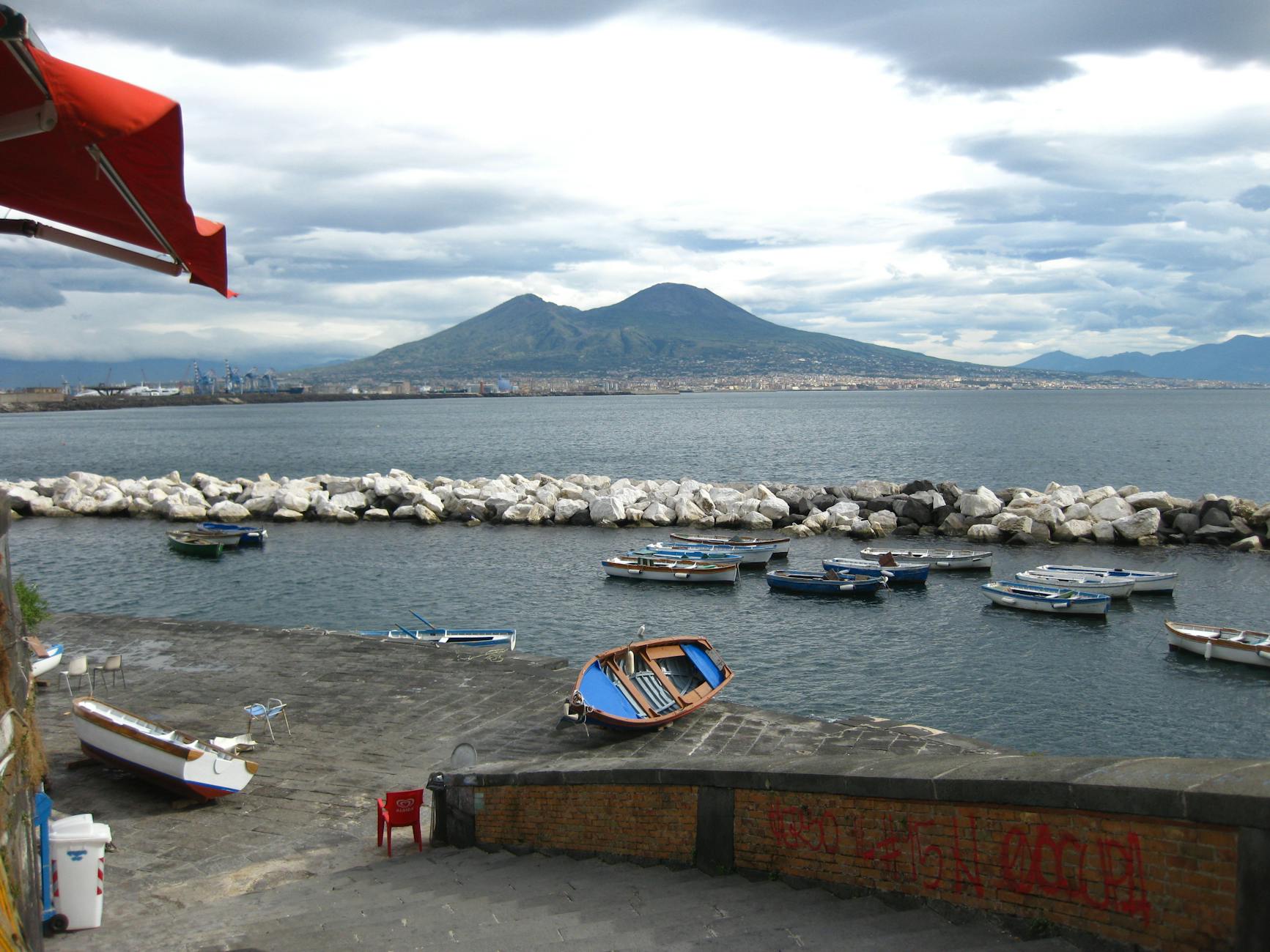 Naples pier with Mount Vesuvius in the background