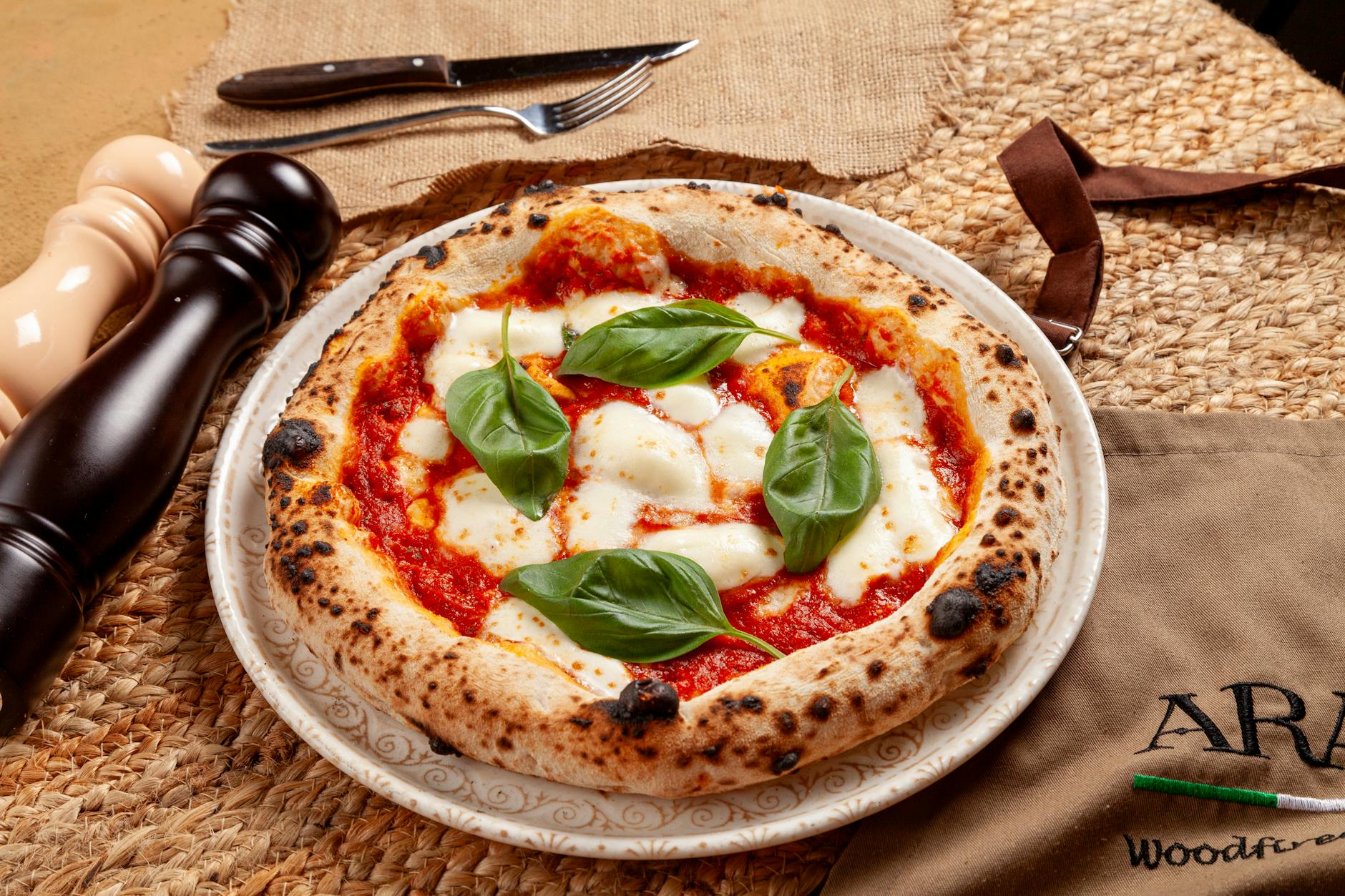 Neapolitan margherita pizza with basil