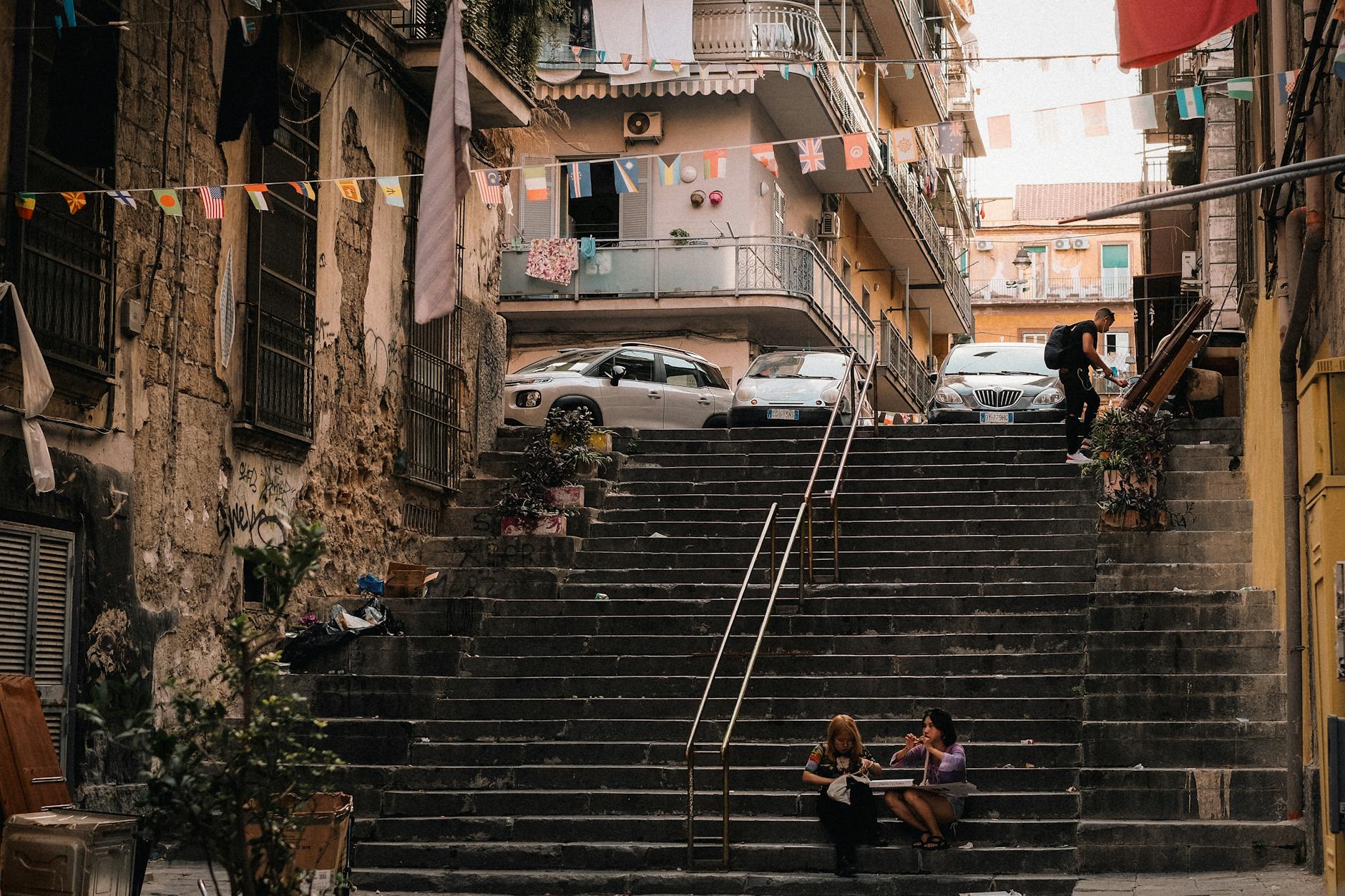 People on city stairs in Naples