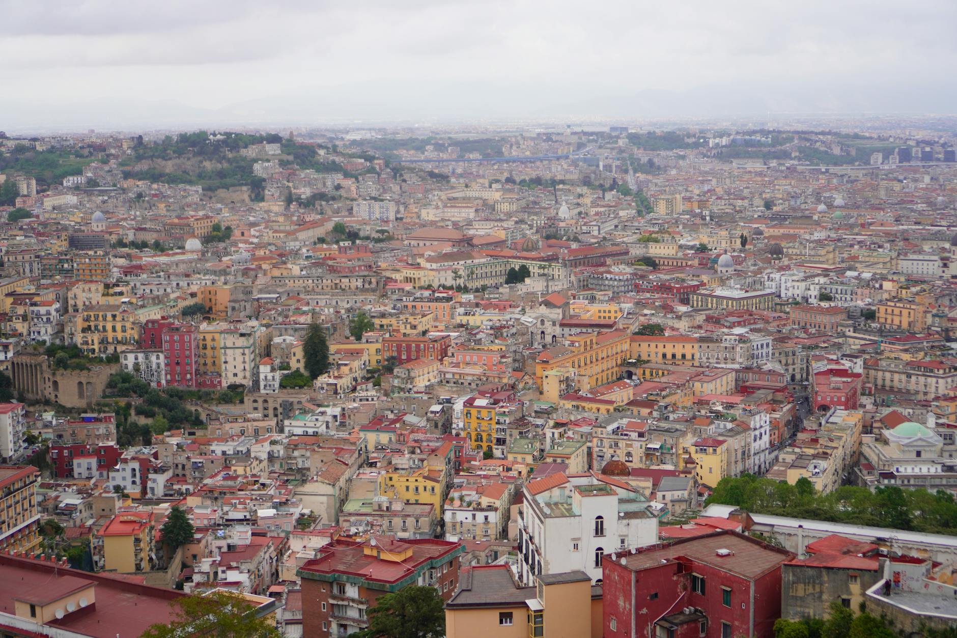 Historic Naples rooftops under an overcast sky