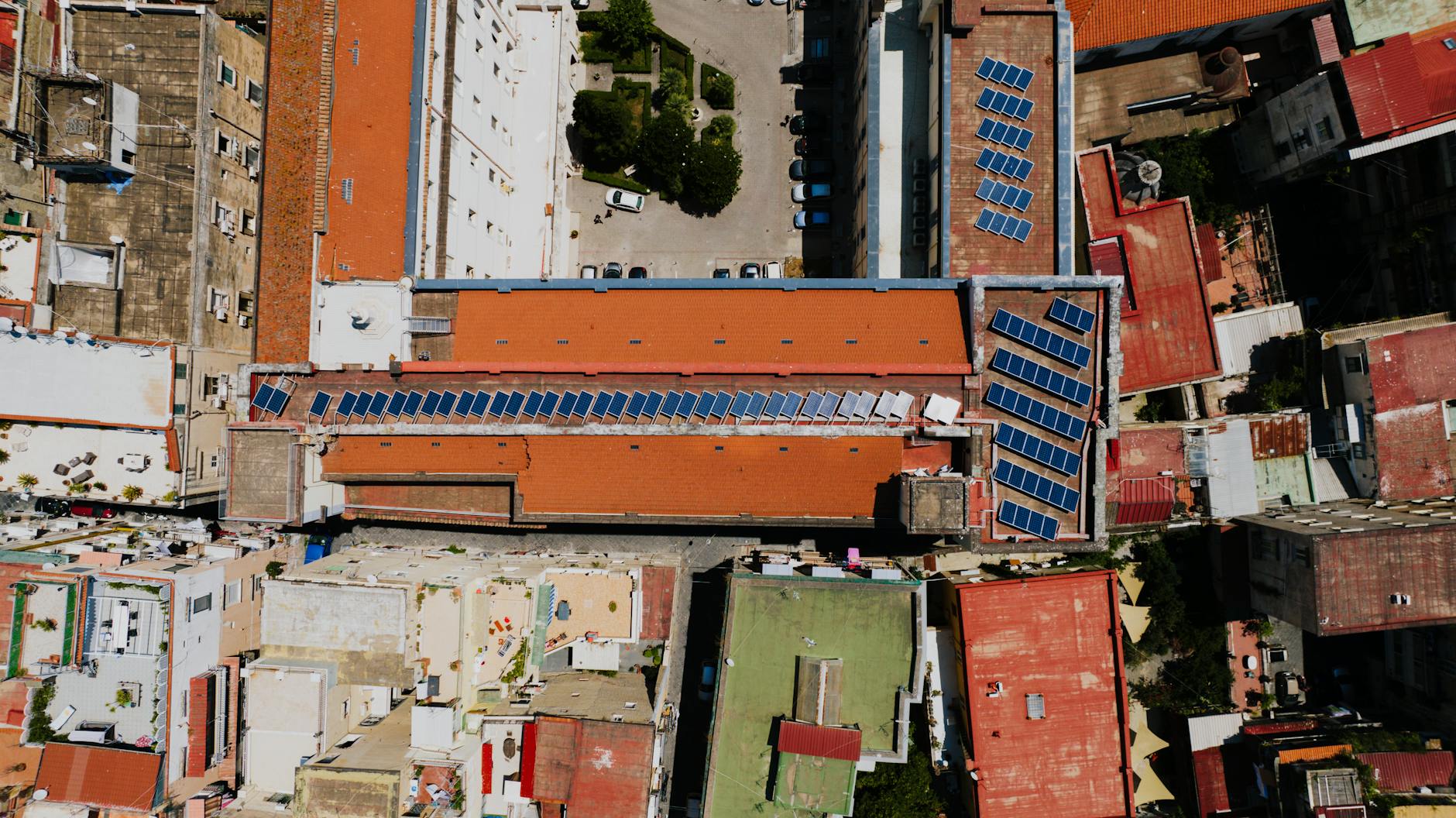 Aerial view of red-roofed buildings in Naples