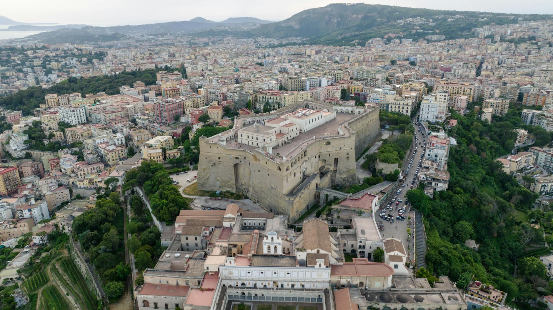 Aerial view of Naples around Castel Sant'Elmo
