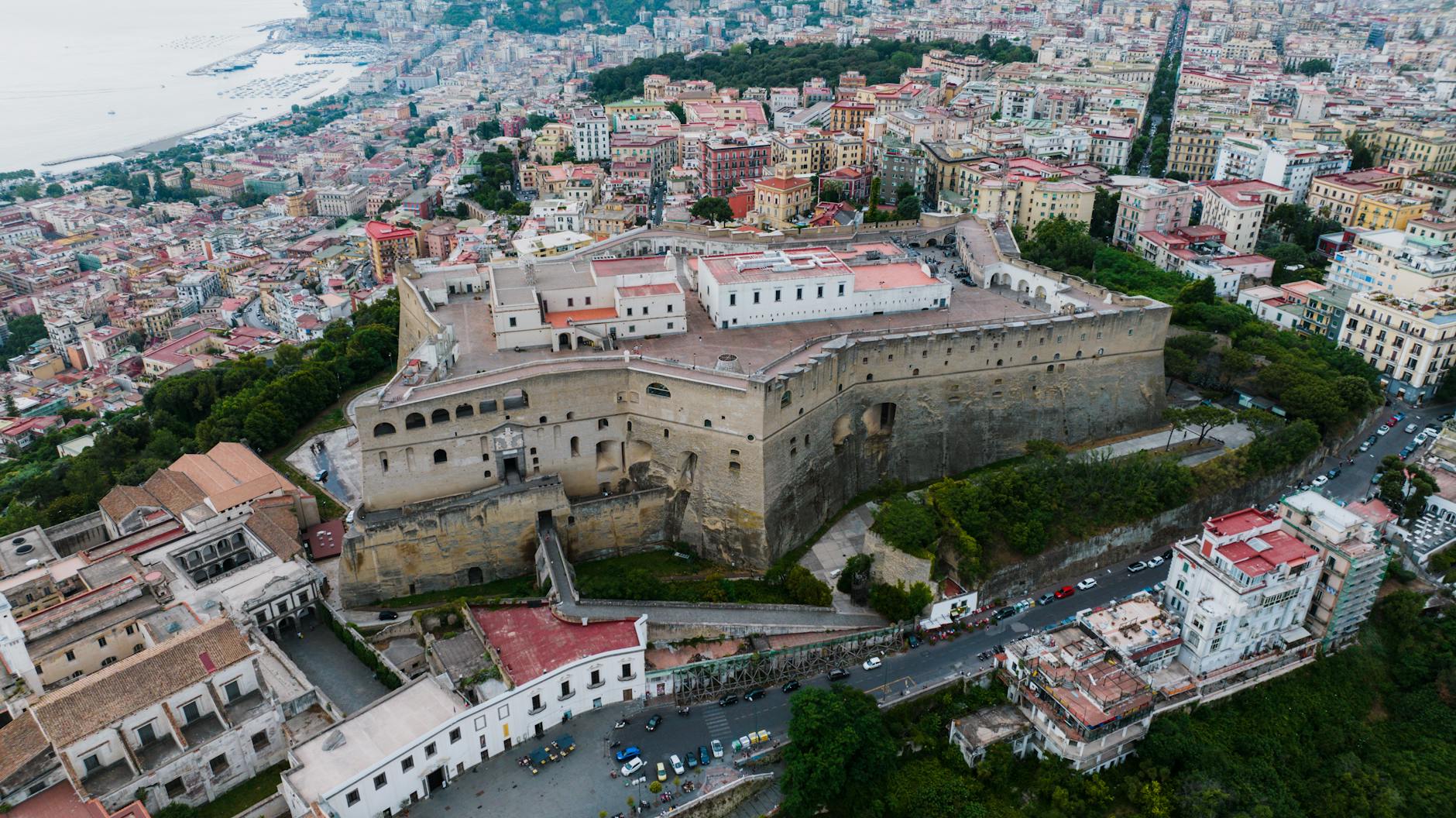Aerial view of Castel Sant'Elmo and the Naples cityscape