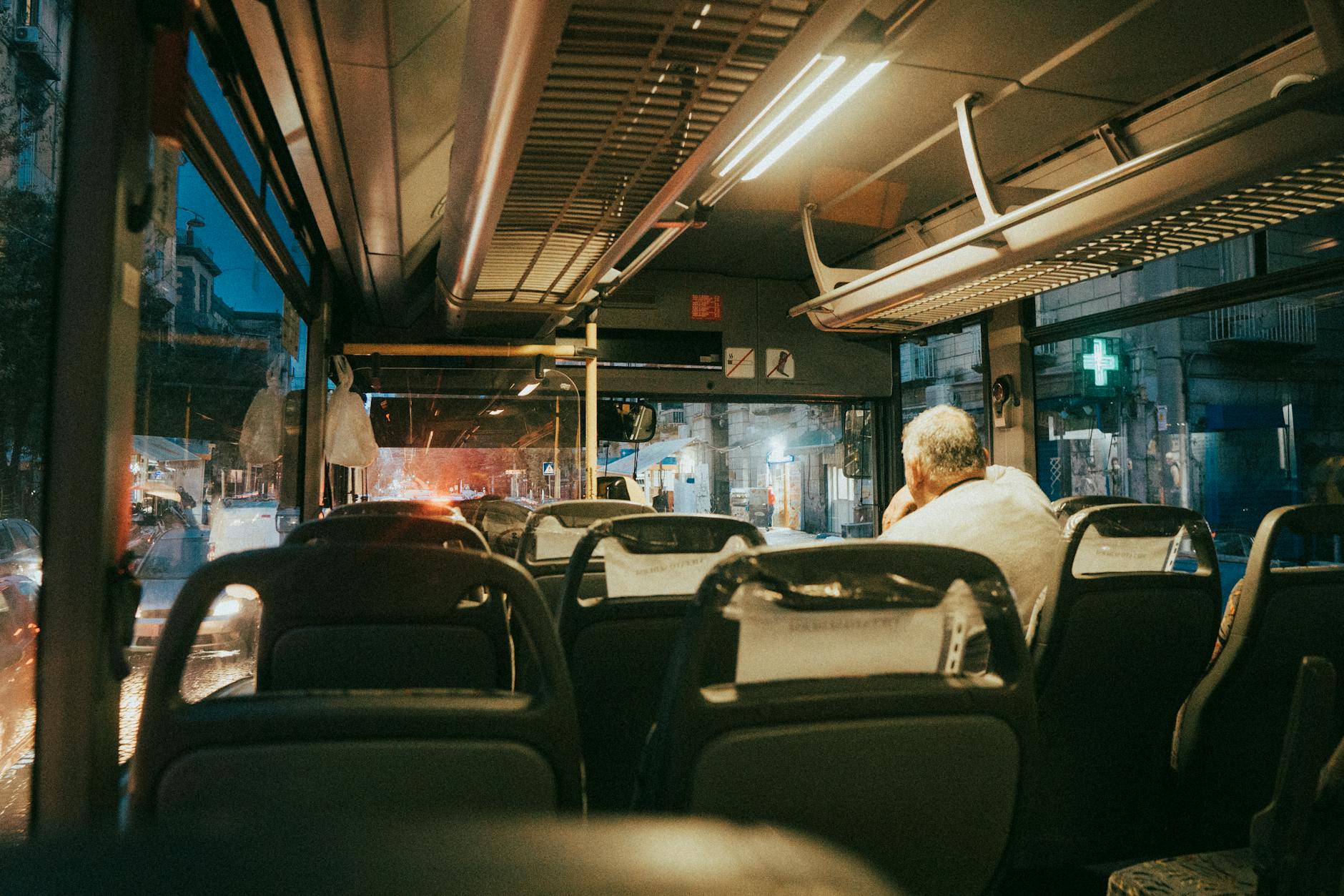 Night bus interior in Neapolis