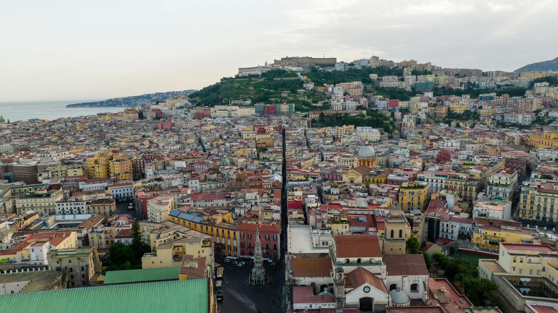 Drone view of Naples and Castel Sant'Elmo