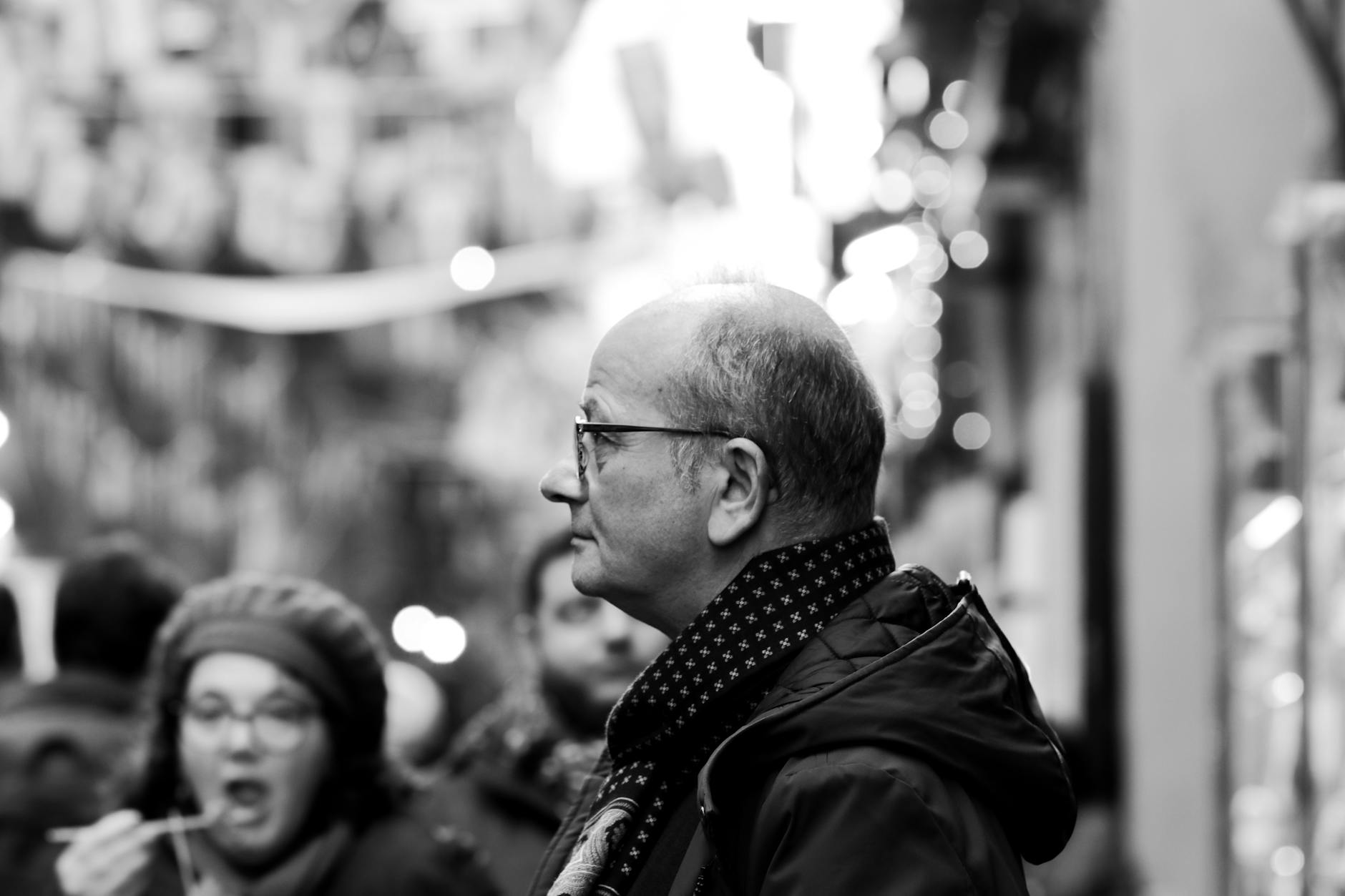 Black and white street portrait in Naples