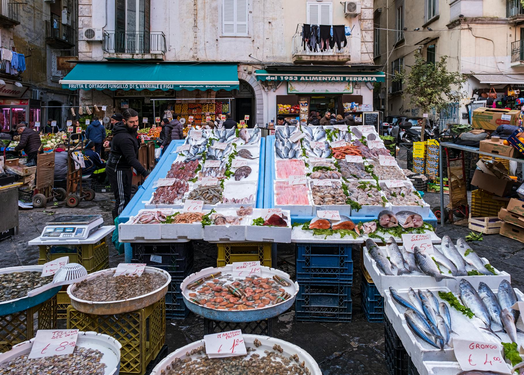 Fish market scene in Campania