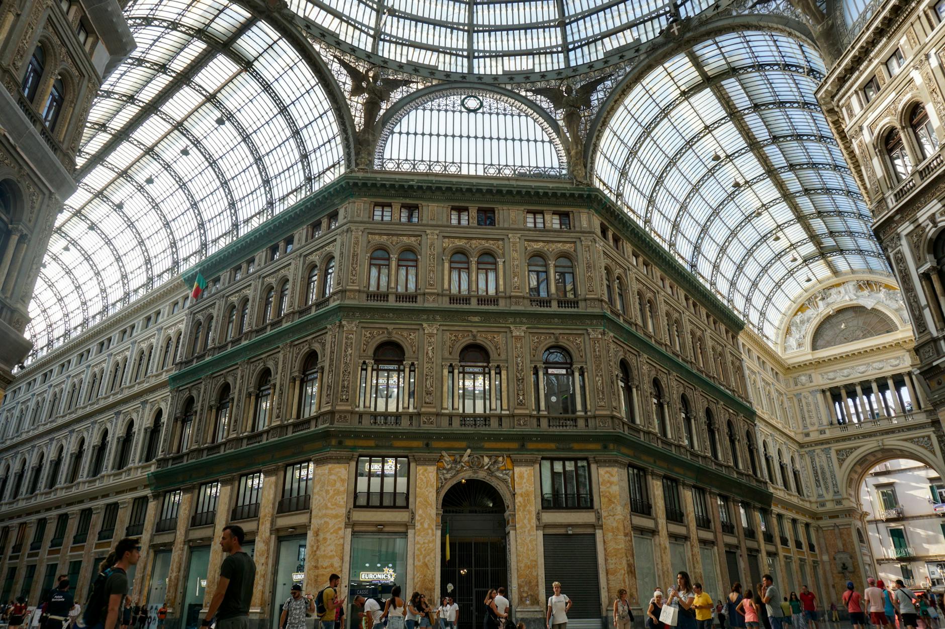 Glass dome and interior architecture of Galleria Umberto I in Naples