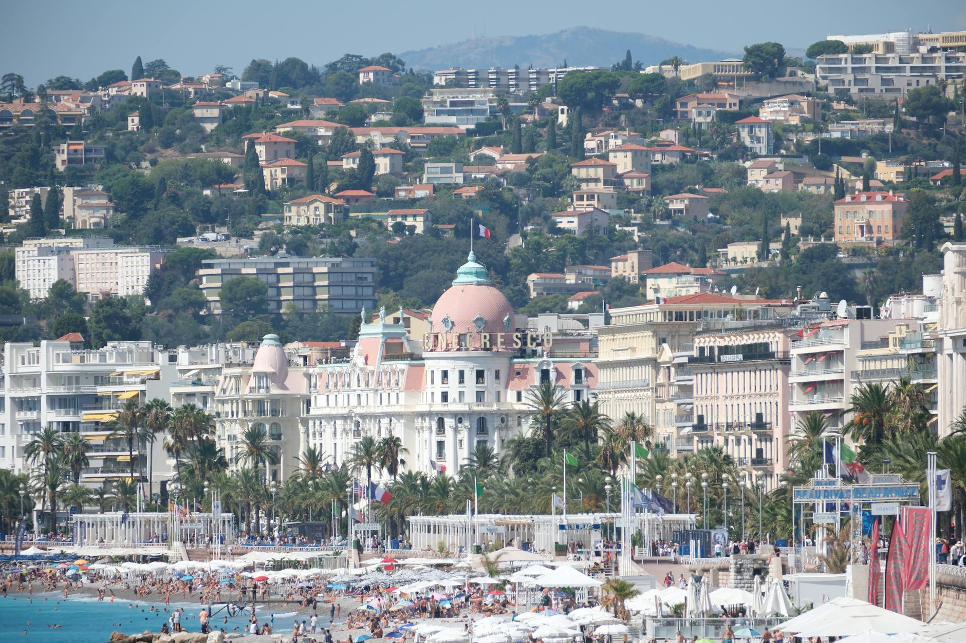 Nice beachfront and hotel buildings on a sunny day