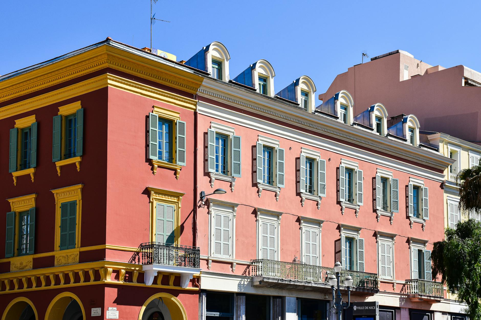 Elegant colorful building facade in Nice