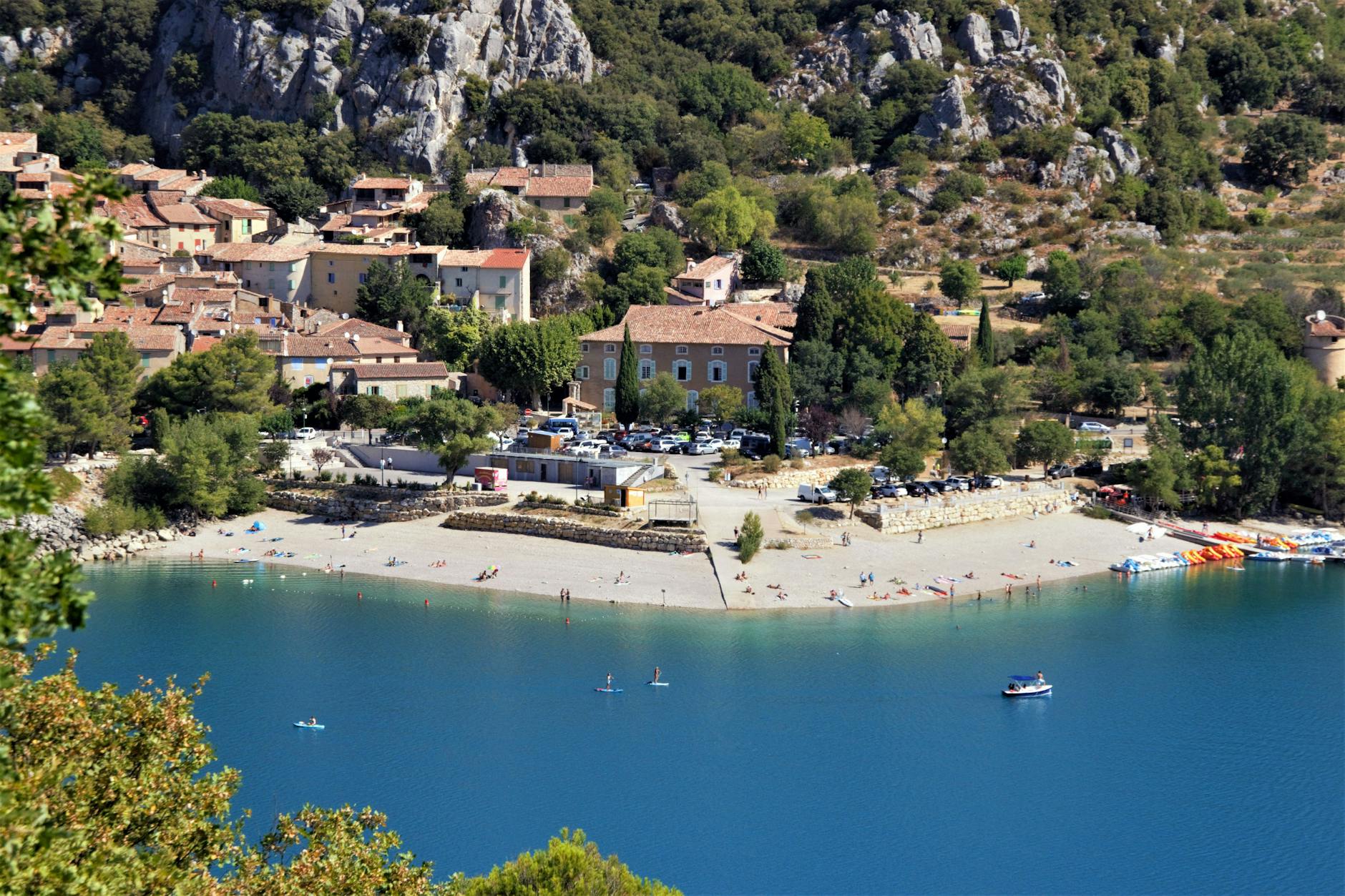 Aerial view of Nice beach and waterfront activity