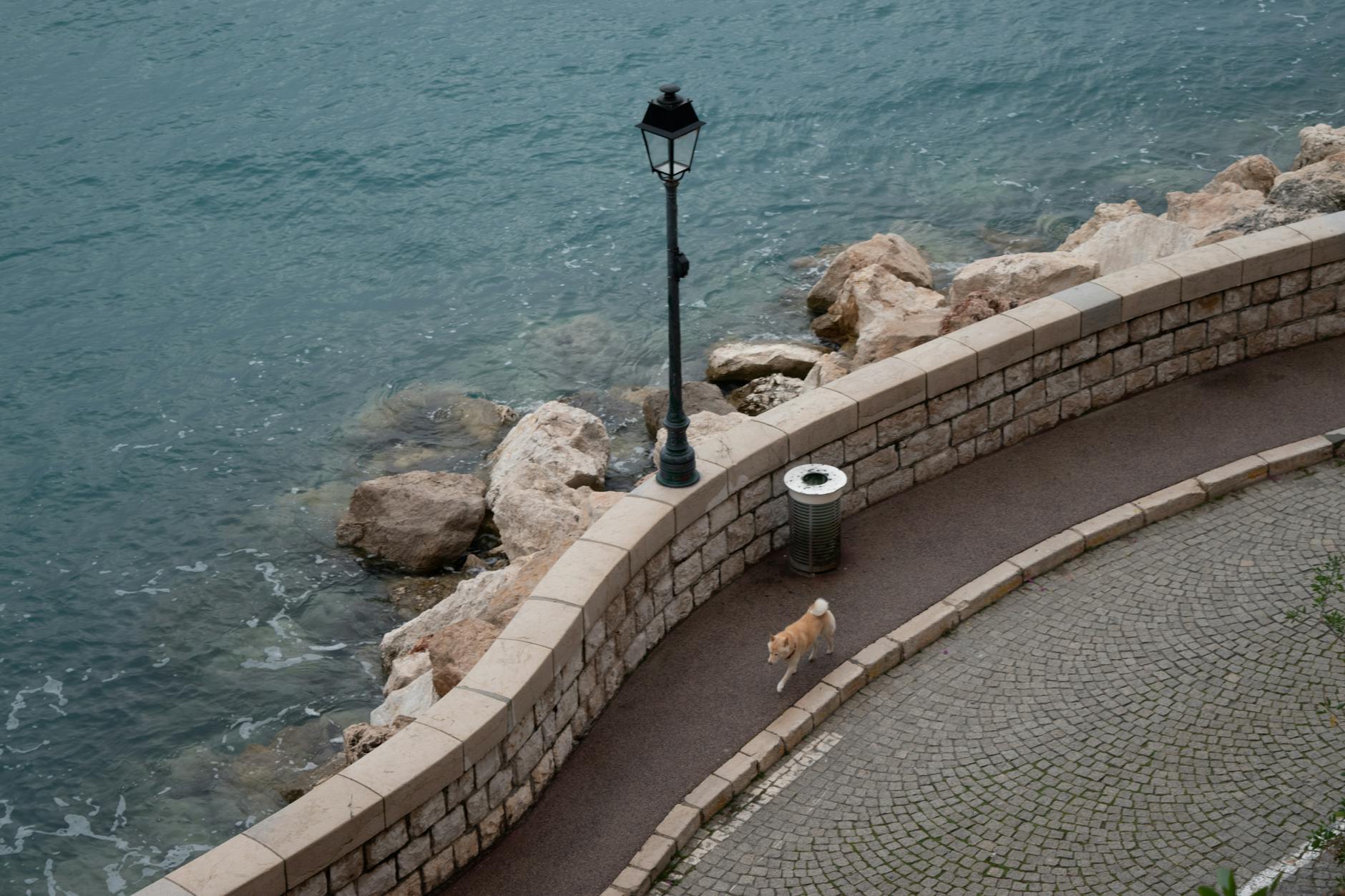 Coastal walkway in Nice with sea views and a street lamp