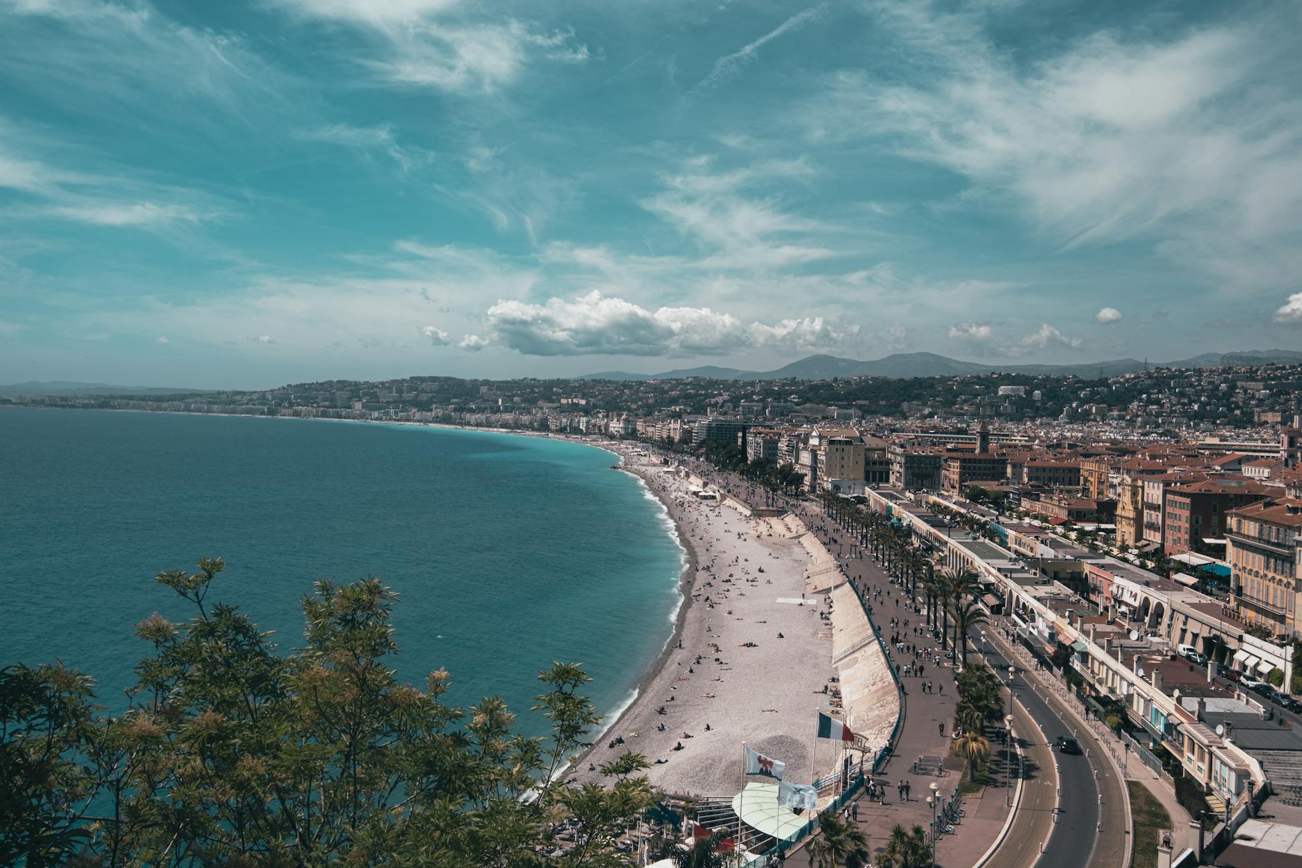 Aerial view of Nice beachfront and coastline