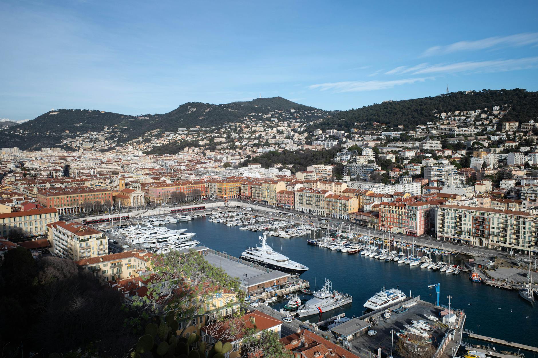 Nice harbor with yachts and historic buildings