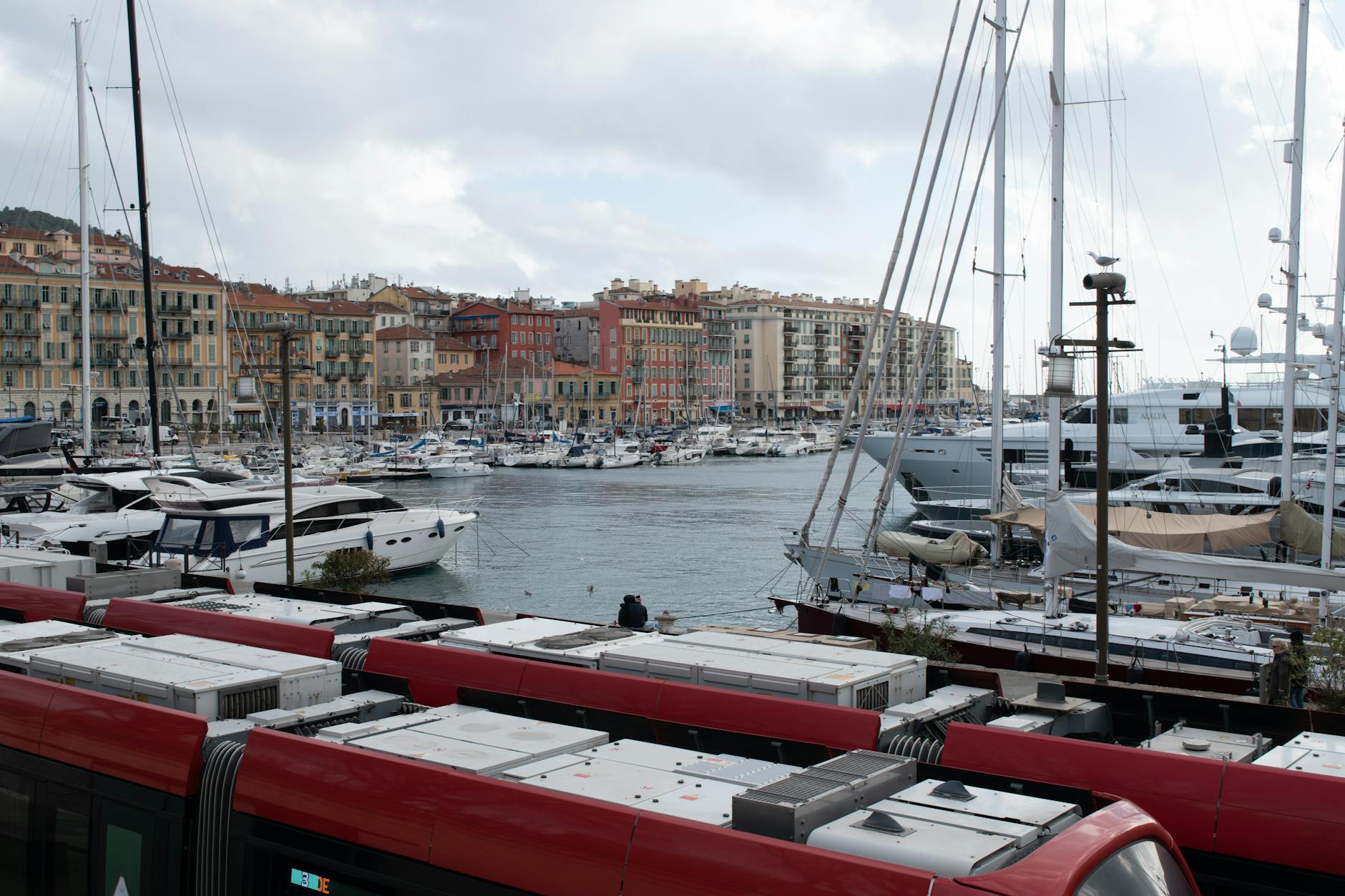 Yachts and tram near Nice harbor