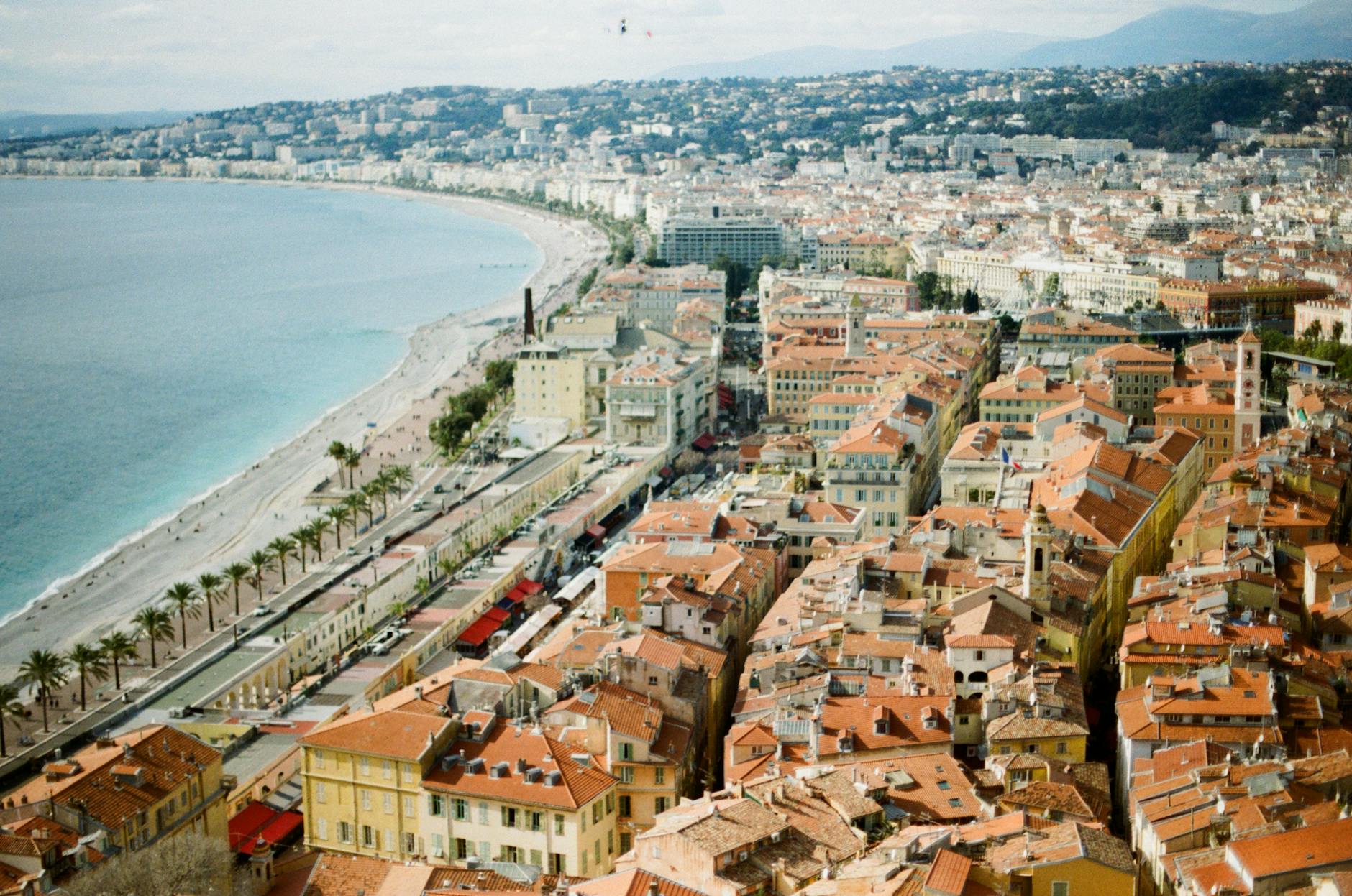 Aerial view of Nice coastline and urban landscape