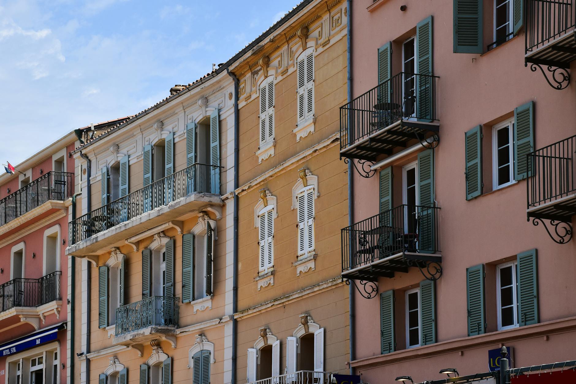 Colorful traditional facades in Provence-Alpes-Cote d'Azur