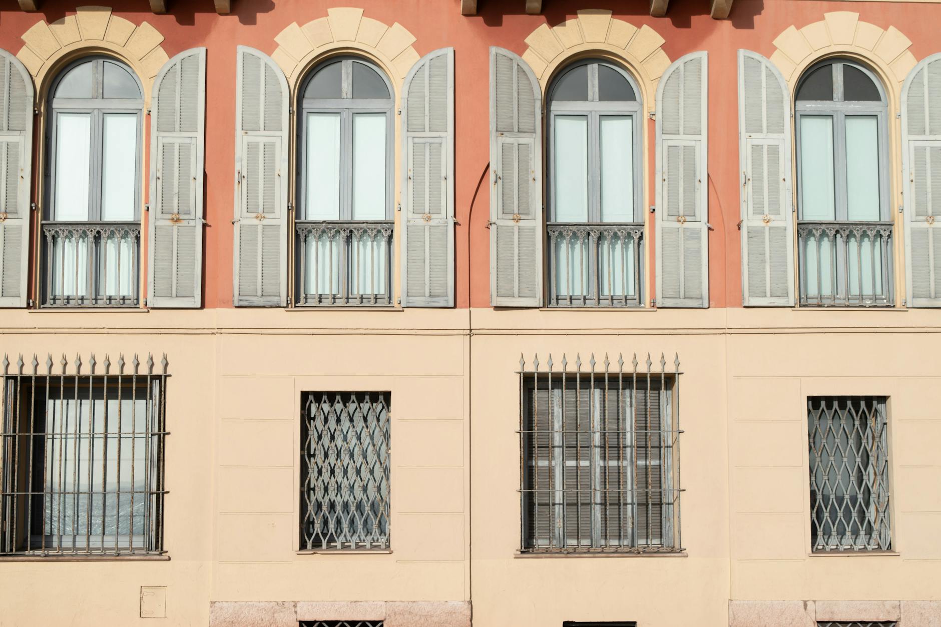 Traditional building facade in Nice with elegant French architecture