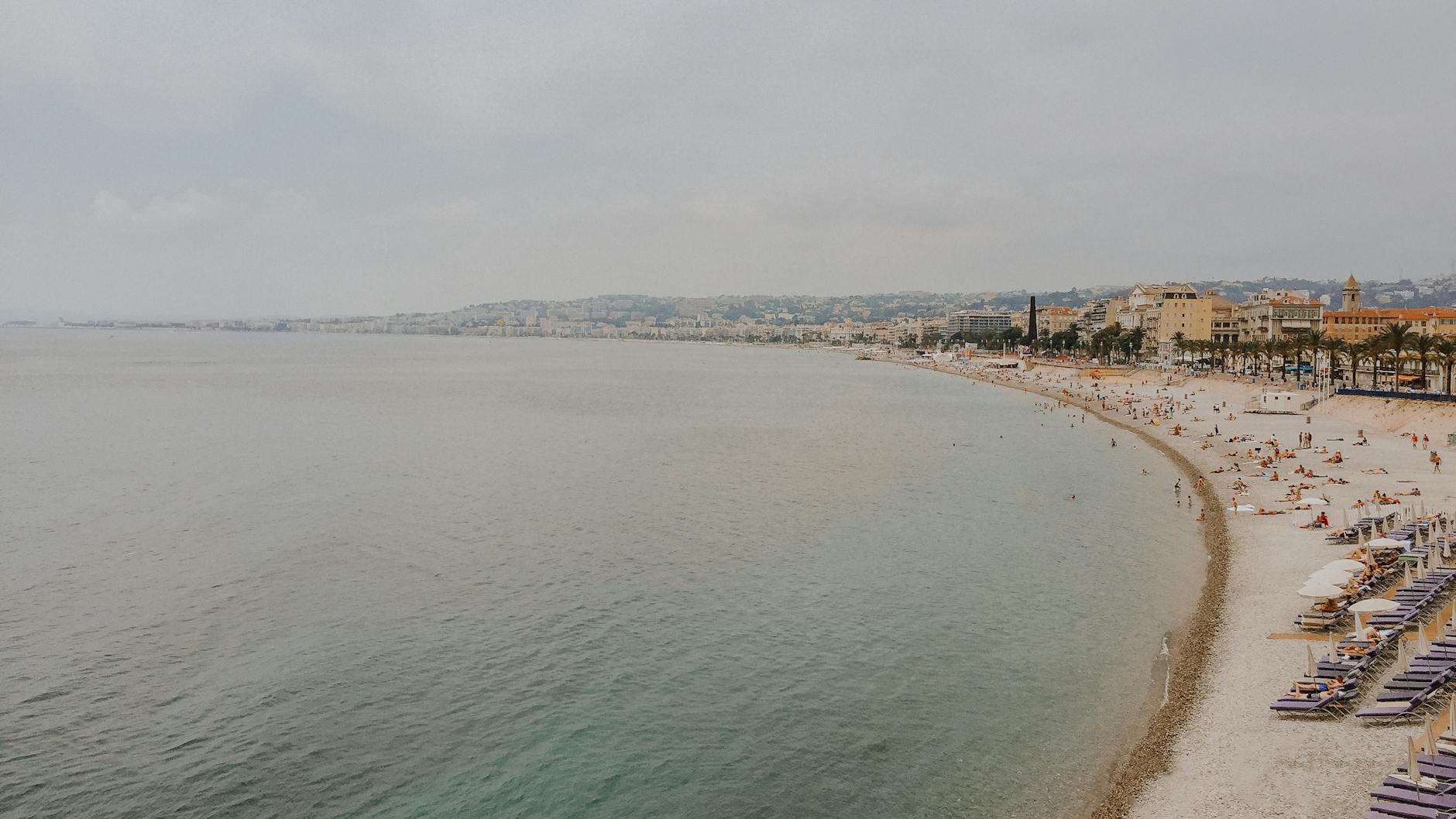 Aerial view of Nice beachfront and blue water