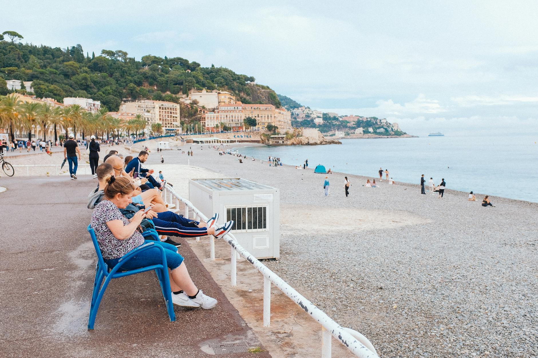 Coastal promenade and beach in Nice on a clear day