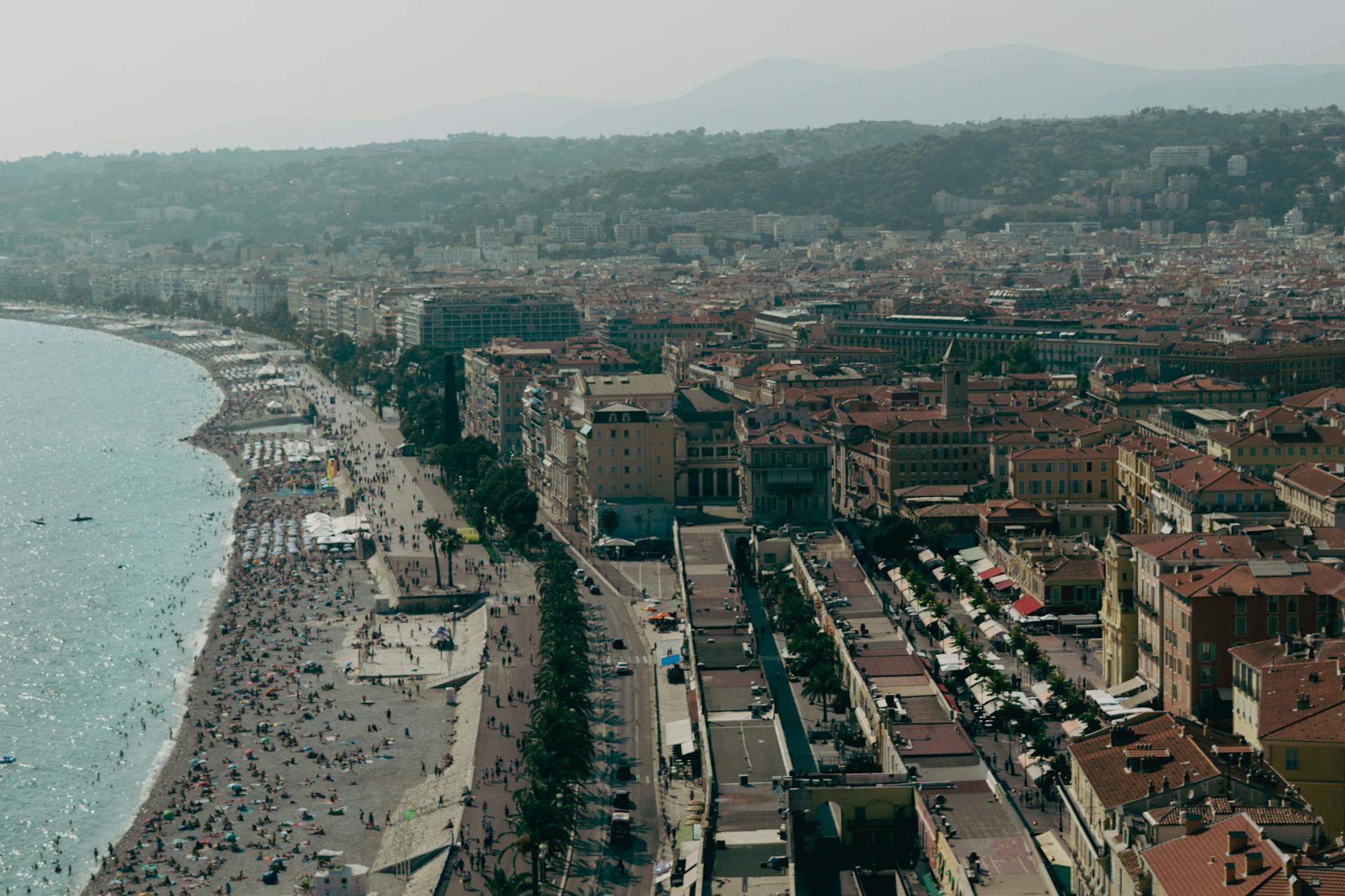 Aerial view of the Promenade des Anglais in Nice