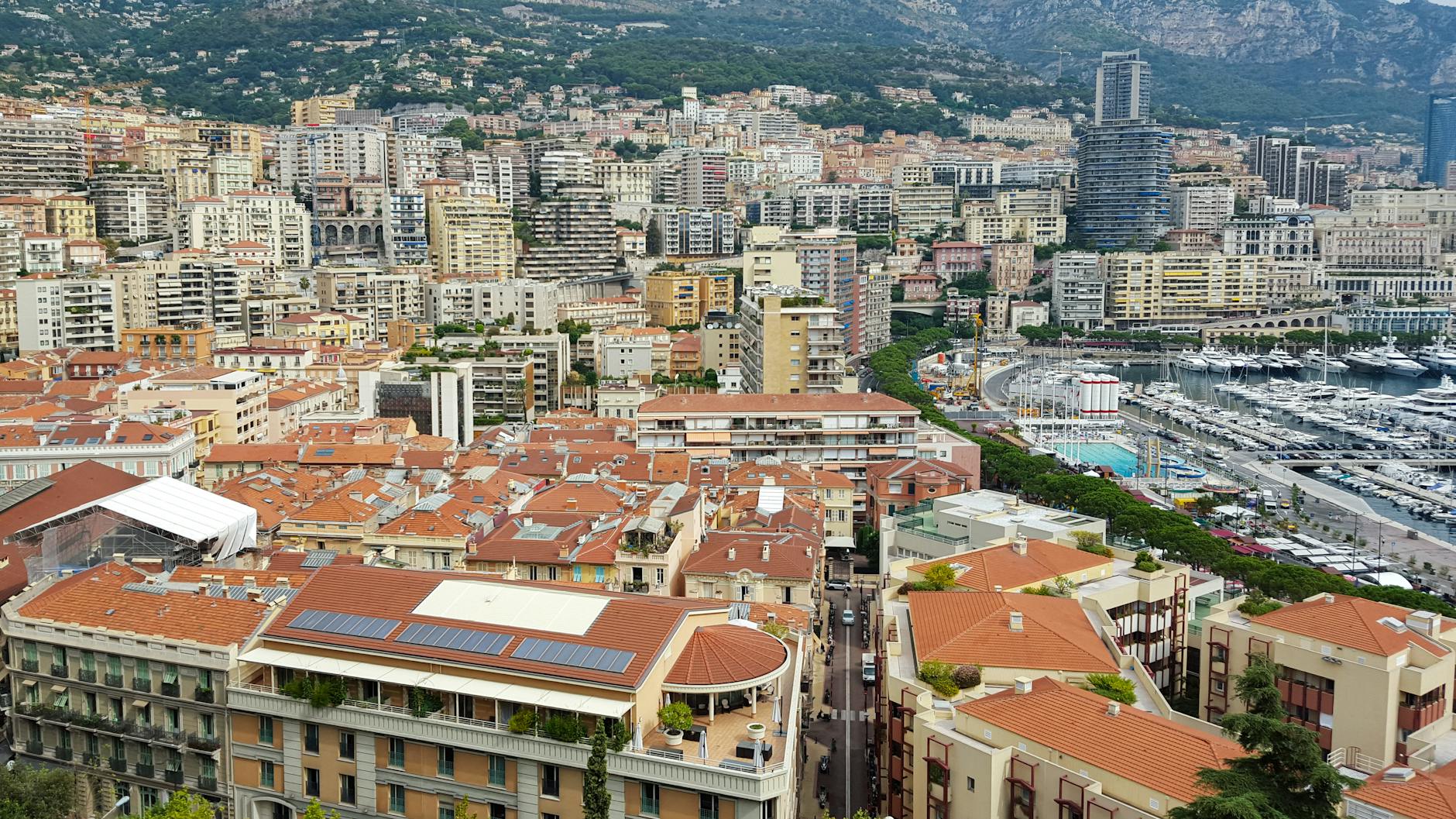Aerial view of Monaco cityscape and marina