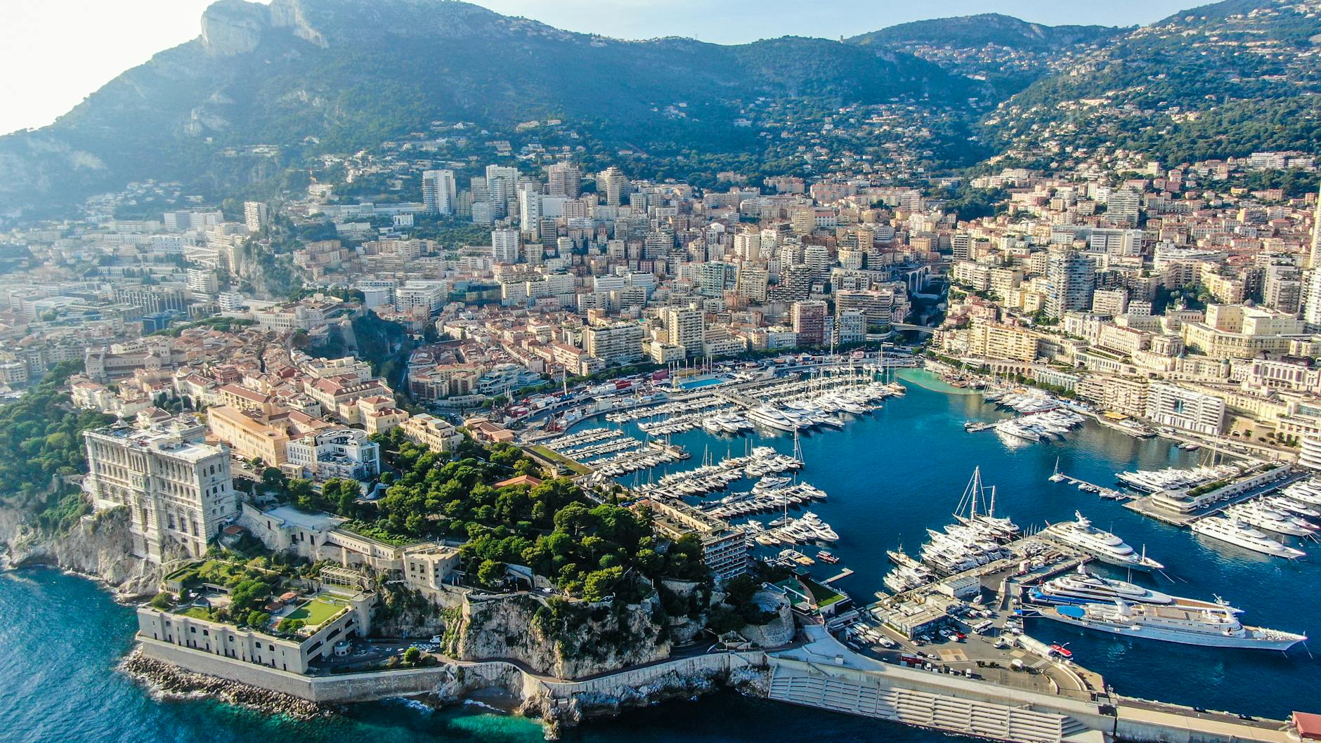 Aerial view of Monte Carlo harbor and skyline