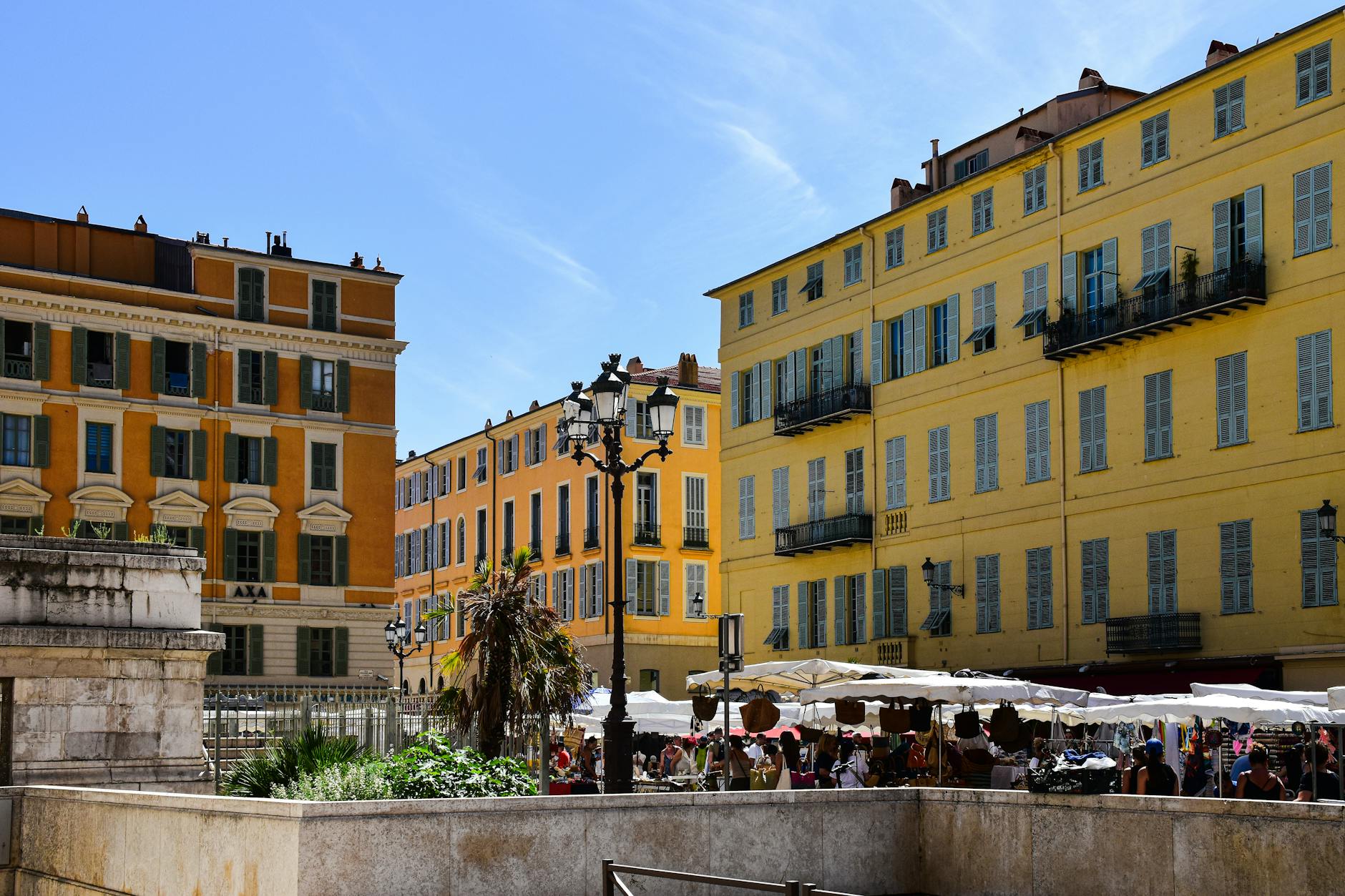 Yellow facades in Nice on a sunny day