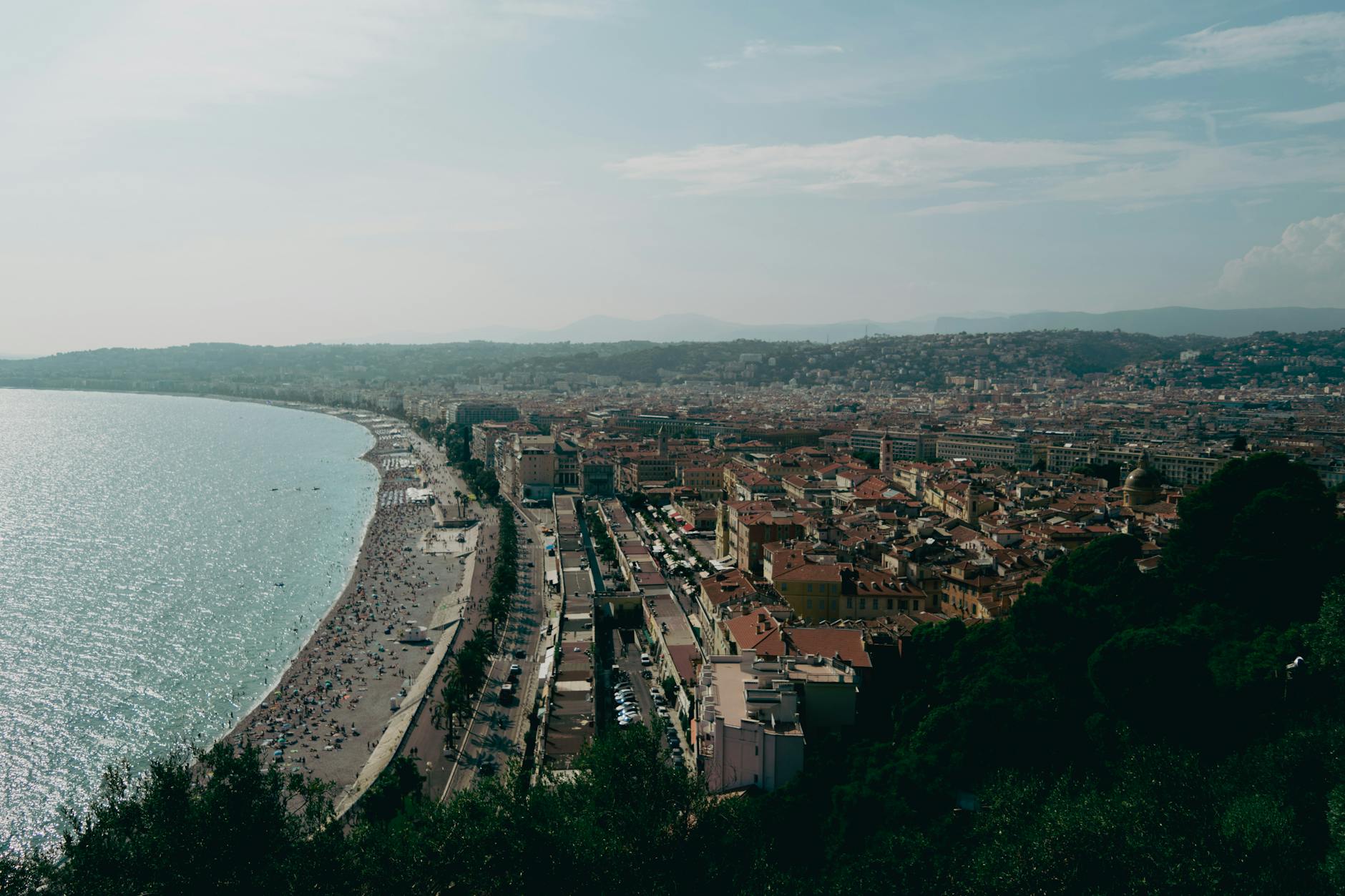 Aerial view of Nice coastline and city