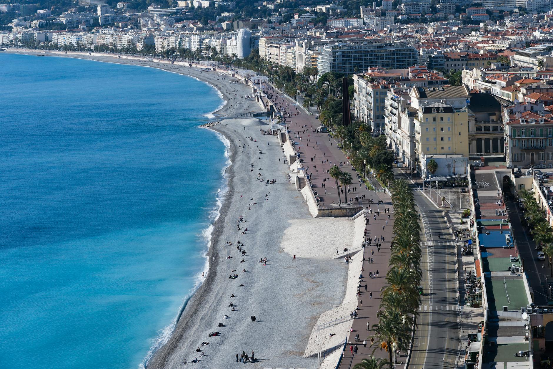 Aerial view of Nice beach and promenade