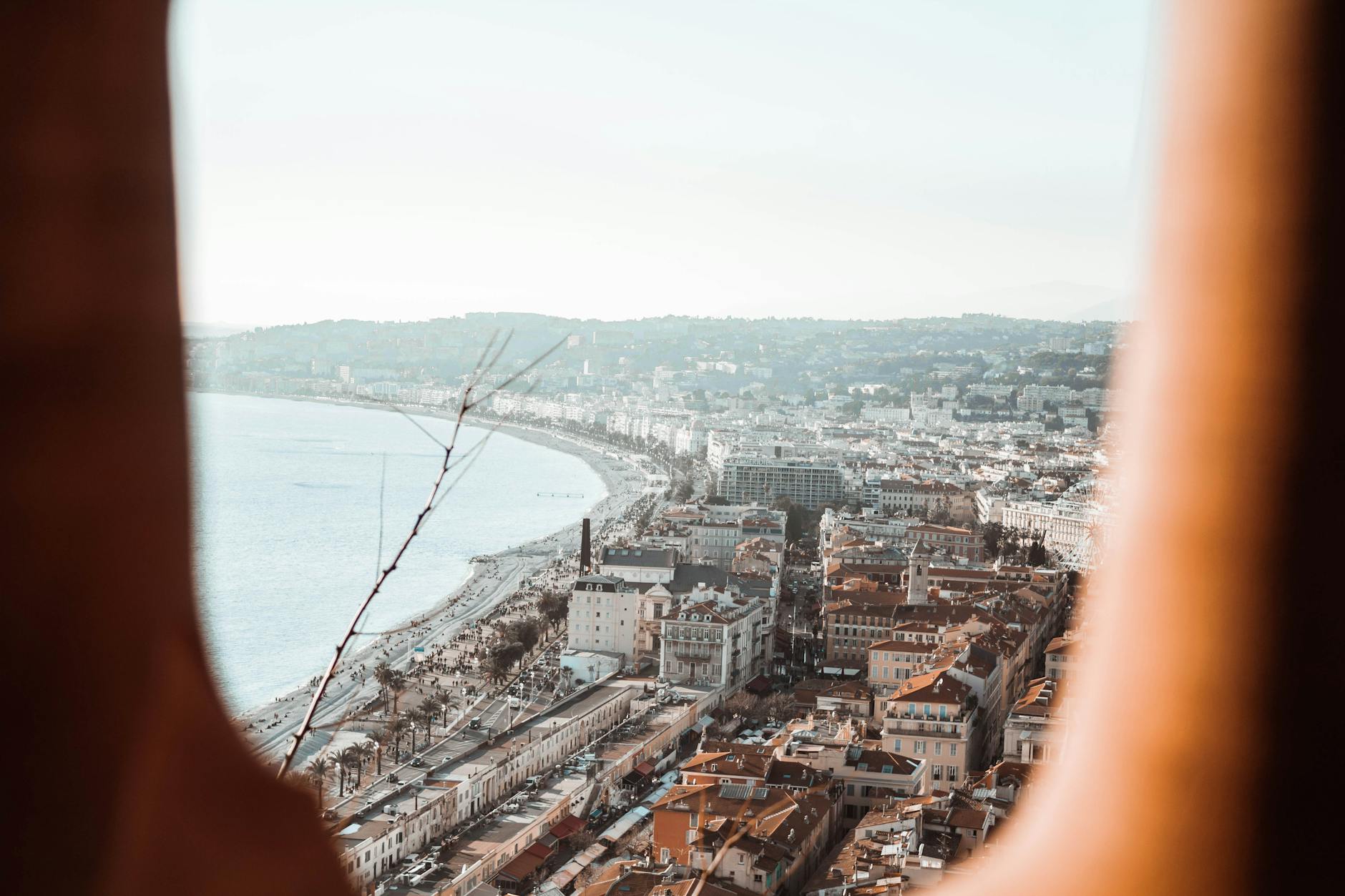 Aerial view of Nice coastline and city beside the Mediterranean