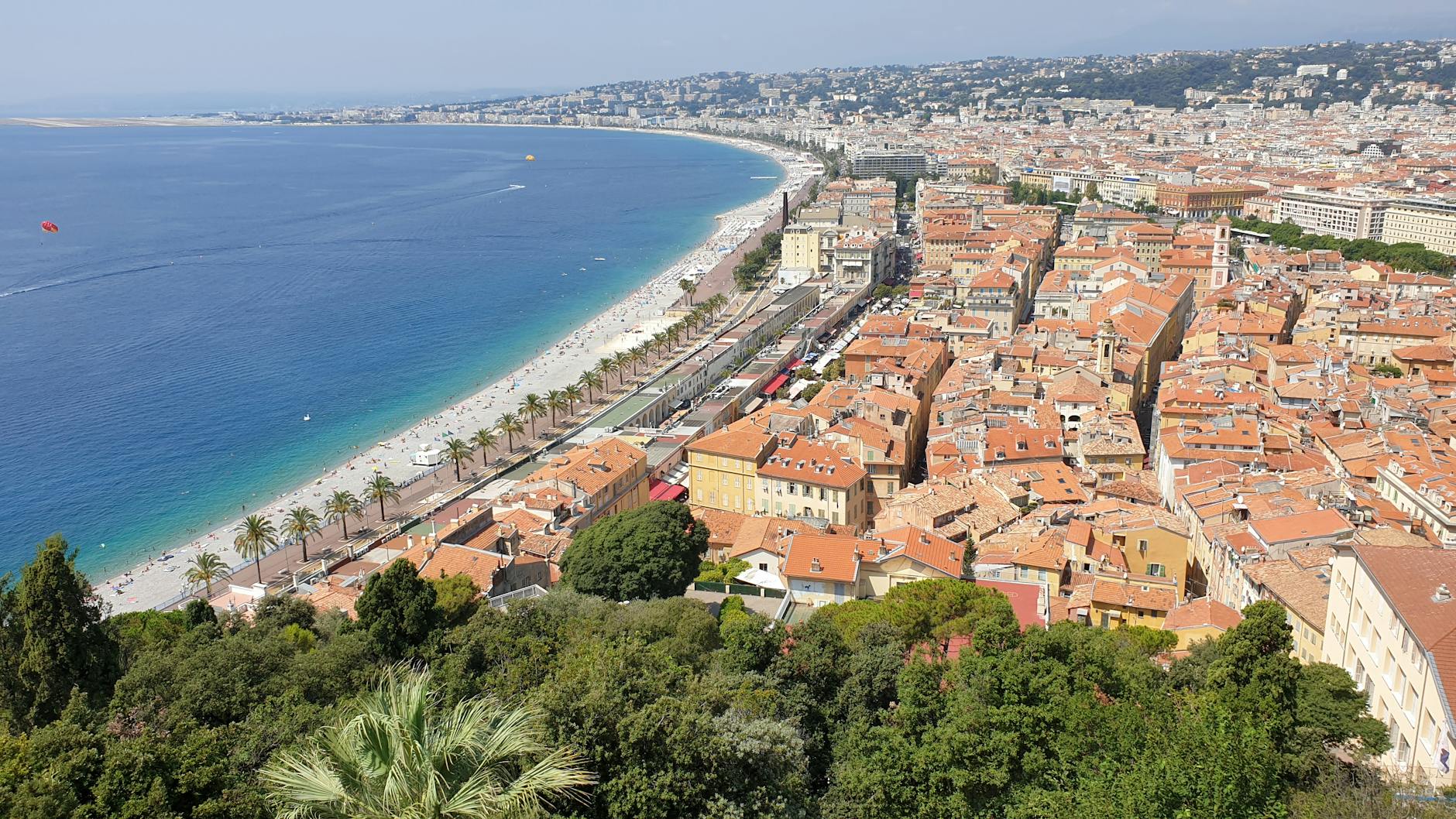Aerial view of Nice coastline and Promenade des Anglais