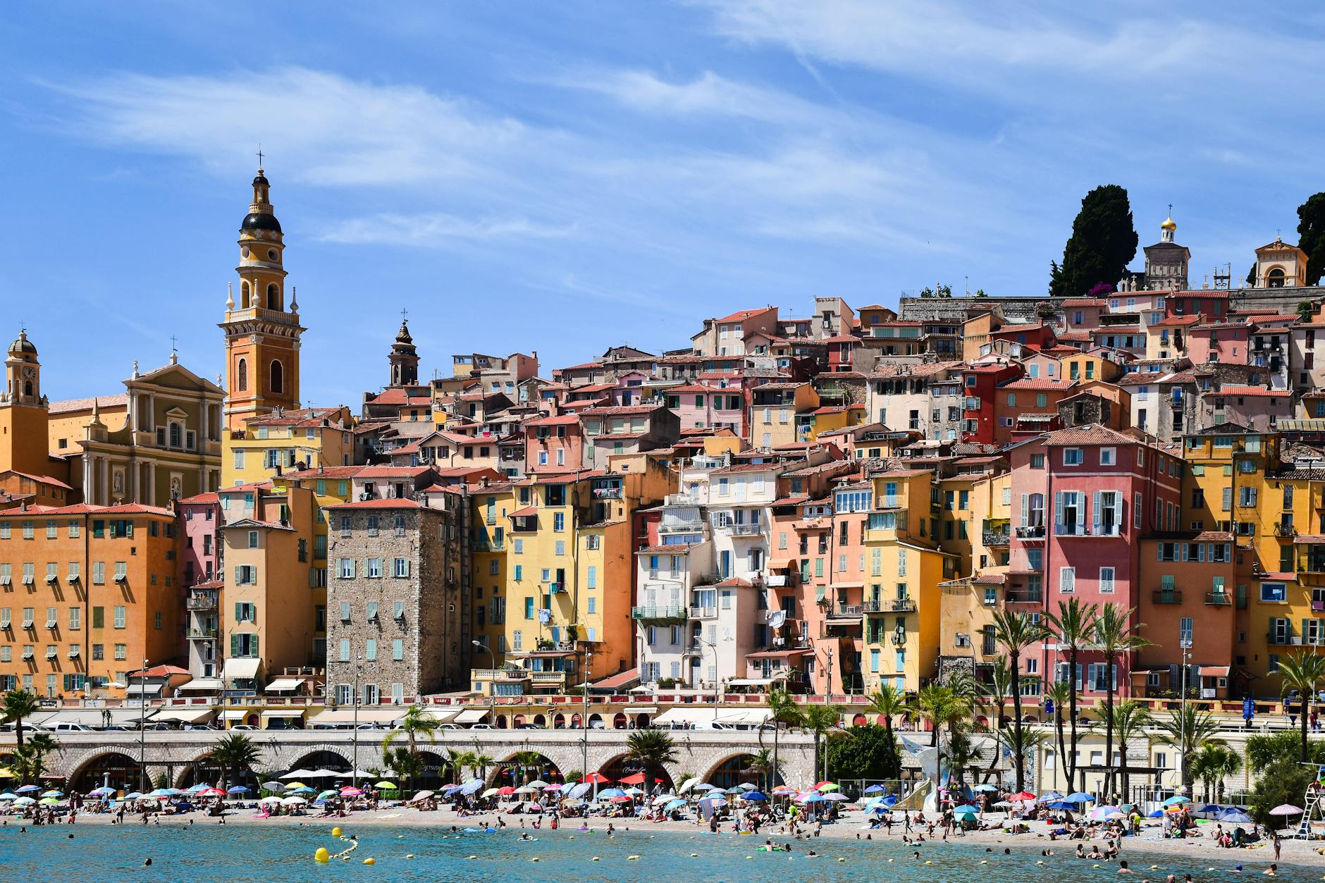 Colorful seaside buildings on the French Riviera