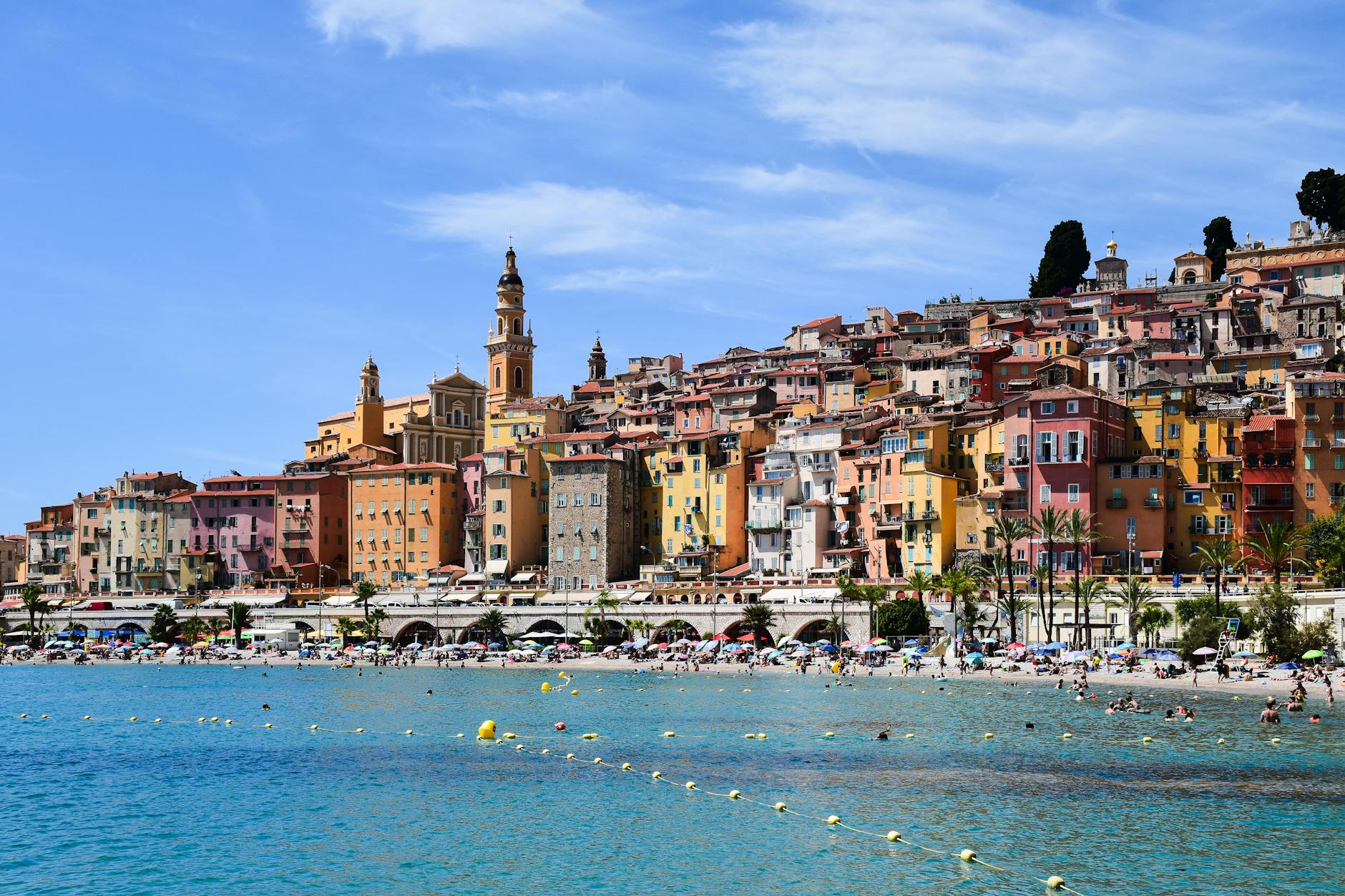 Colorful French Riviera coastal townscape