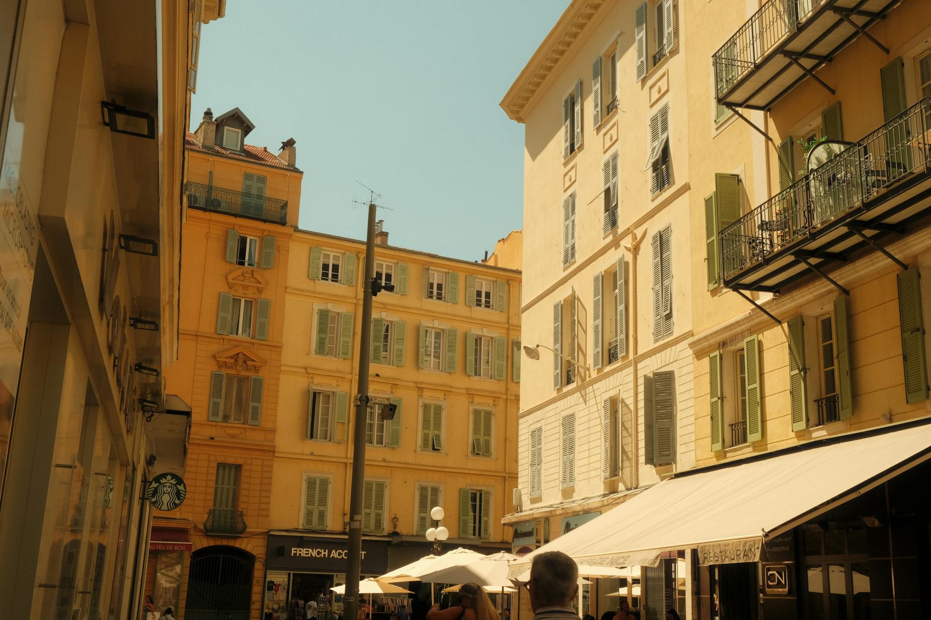 Yellow buildings on a quiet Nice street