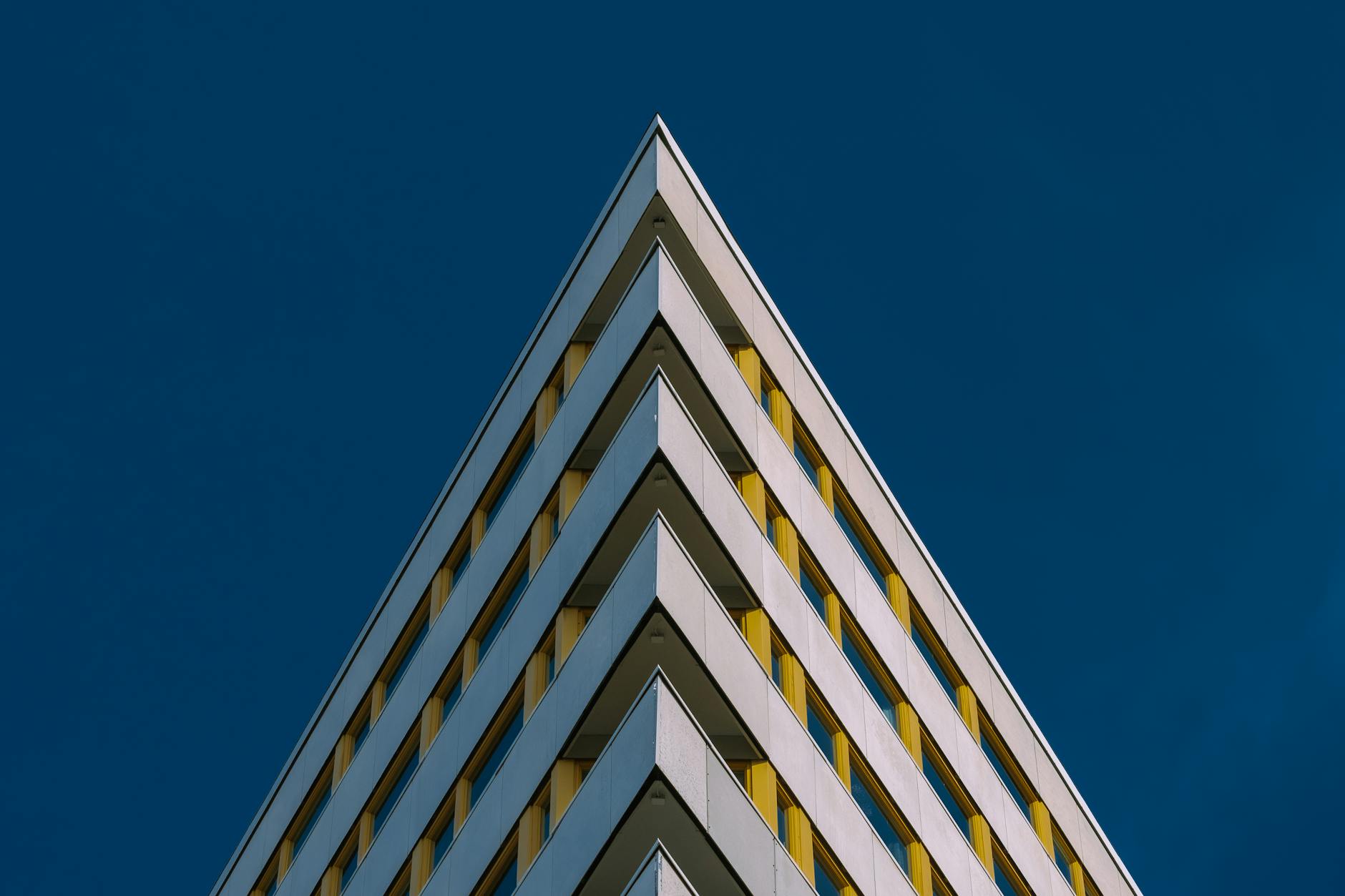 Modern high-rise building with geometric design