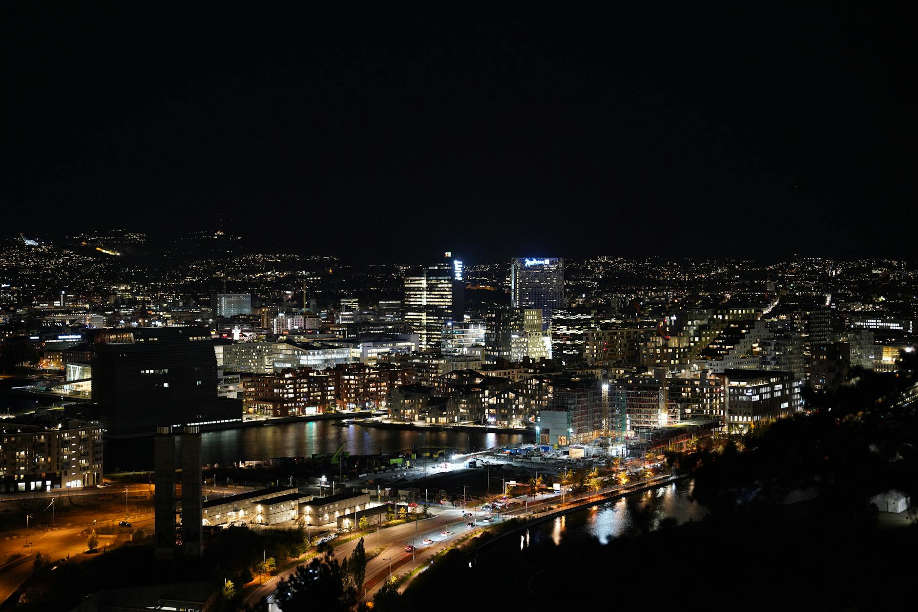 Oslo skyline illuminated at night