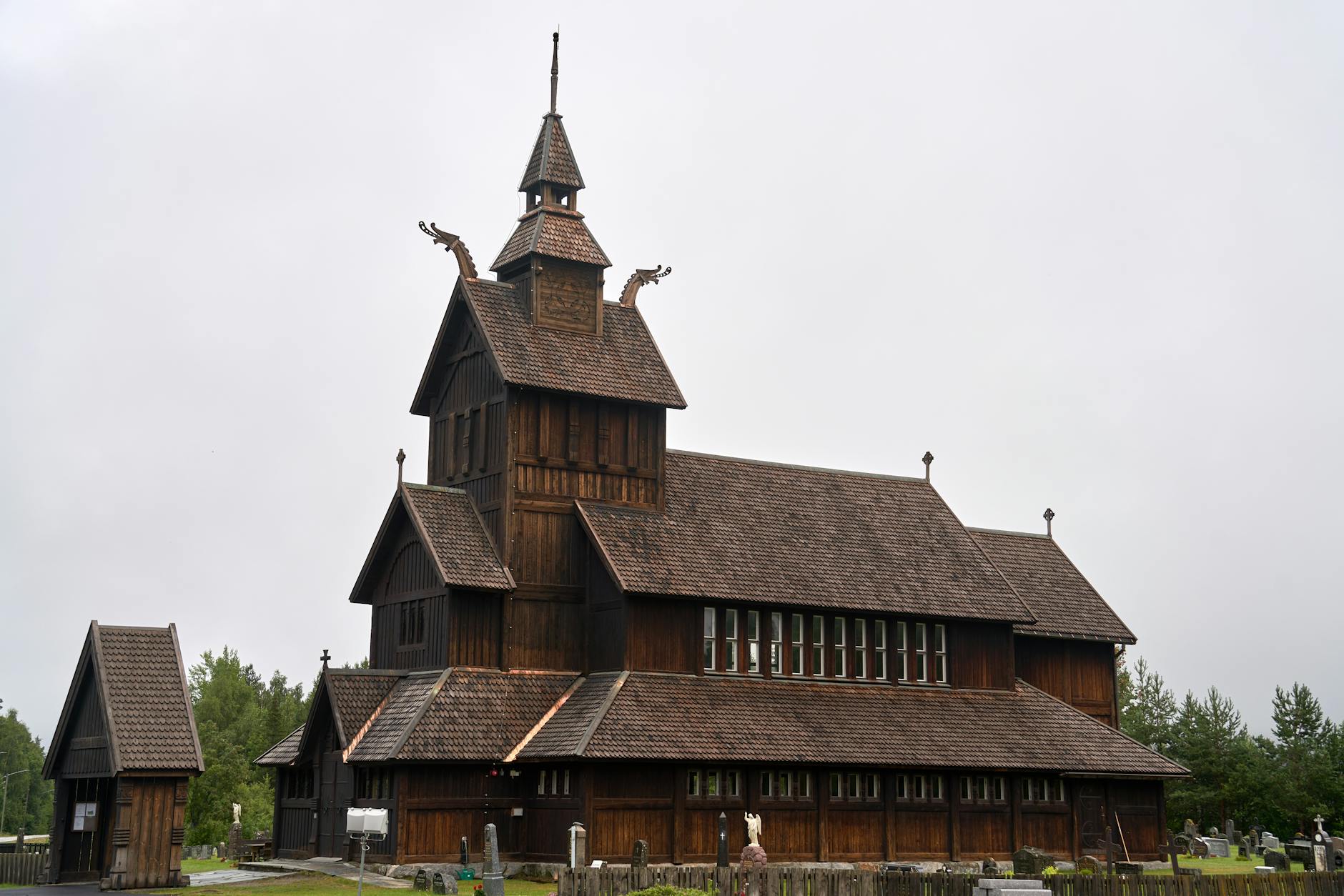 Historic Norwegian church in a snowy landscape
