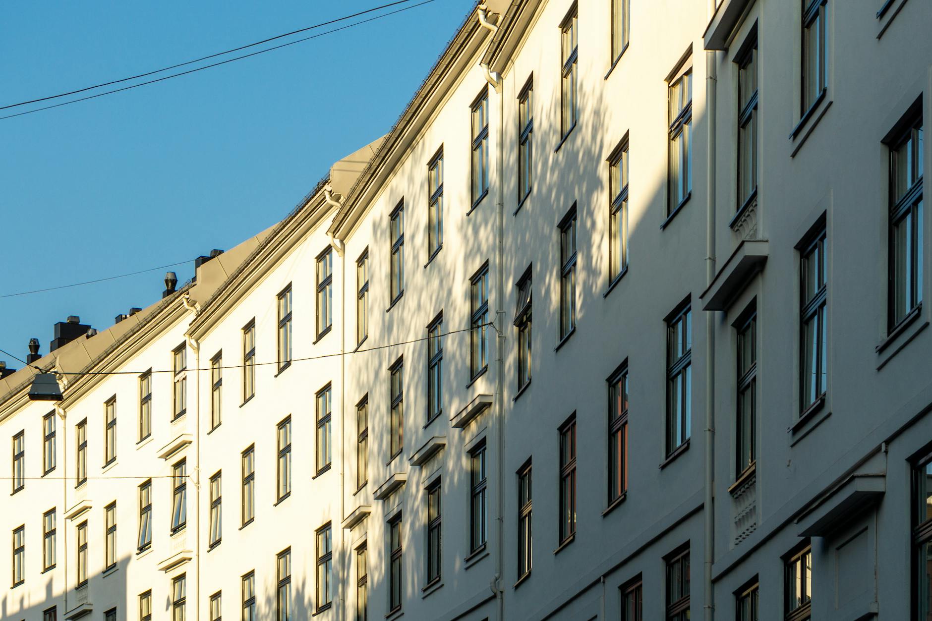 White residential buildings in Oslo at sunset