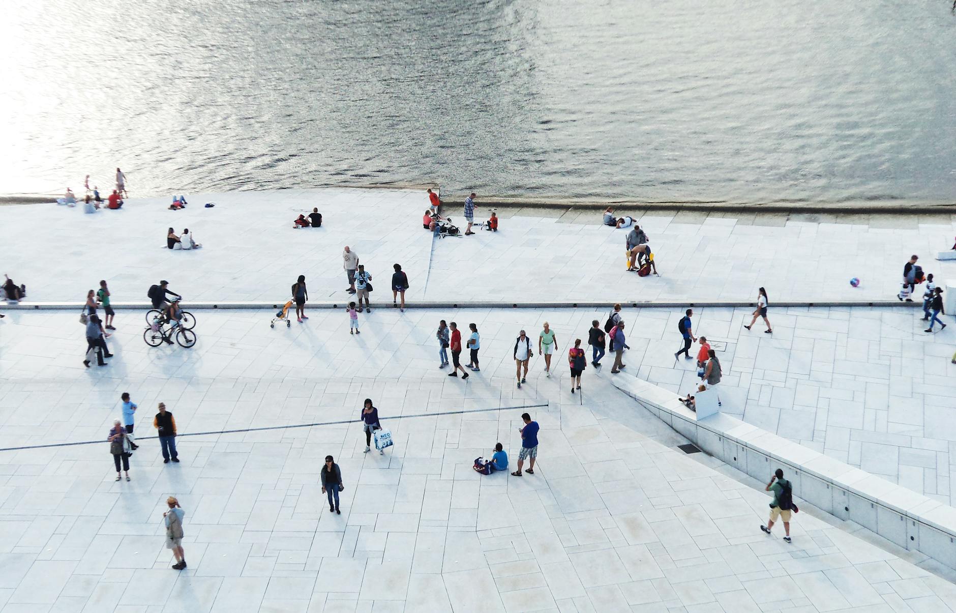People walking and relaxing by the water in Oslo
