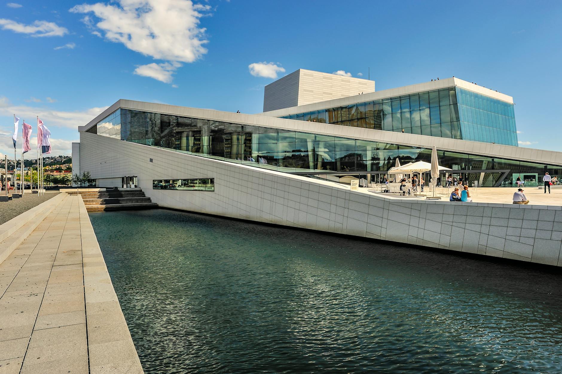 People near the entrance to Oslo Opera House